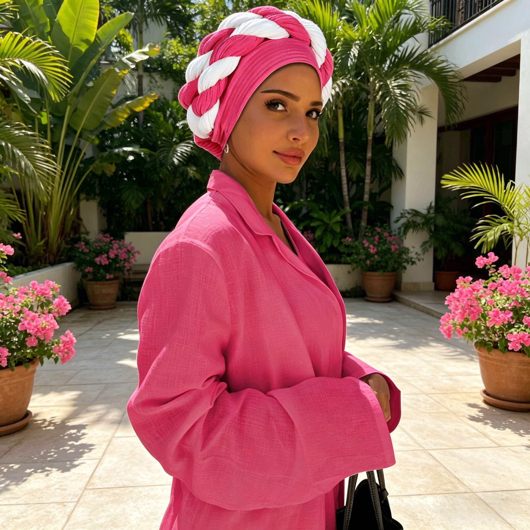 Pink Daytime Turban Hijab with Weave Design