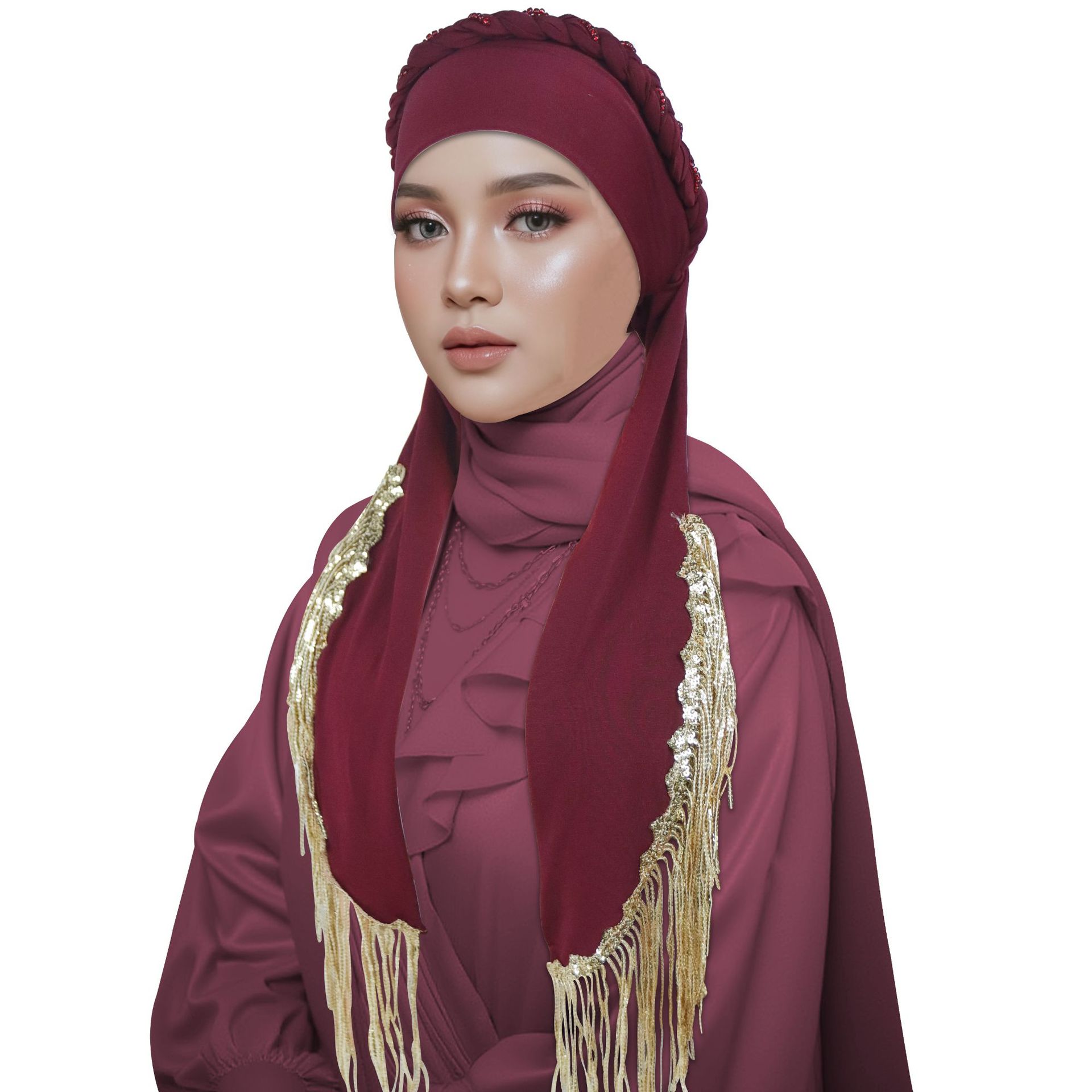 غطاء رأس حجاب سادة عنابي