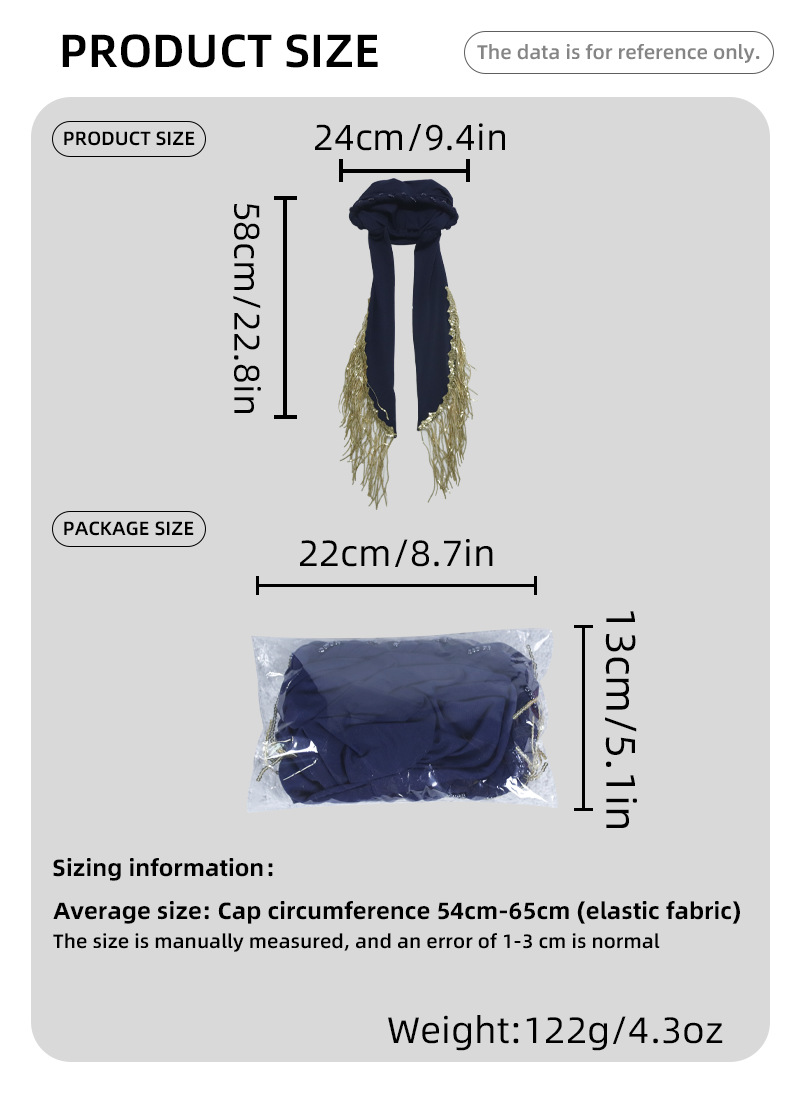 Black Plain Headscarf with Gold Fringe 