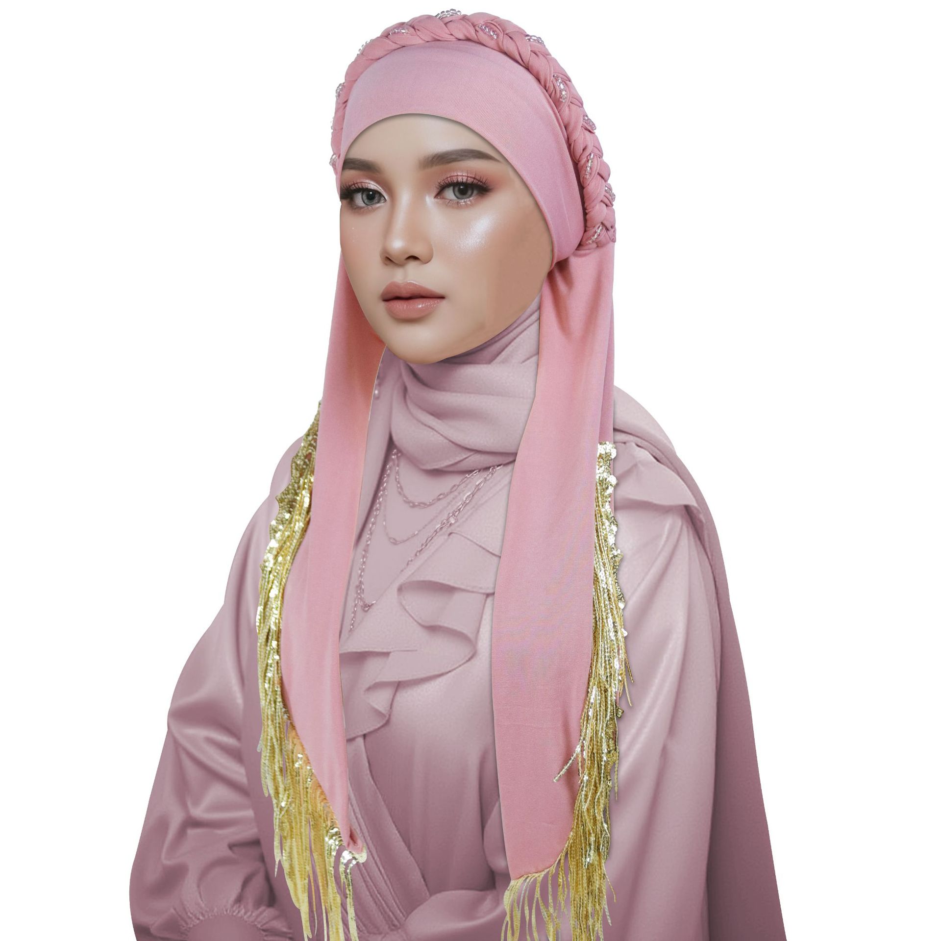 حجاب سادة وردي فاتح