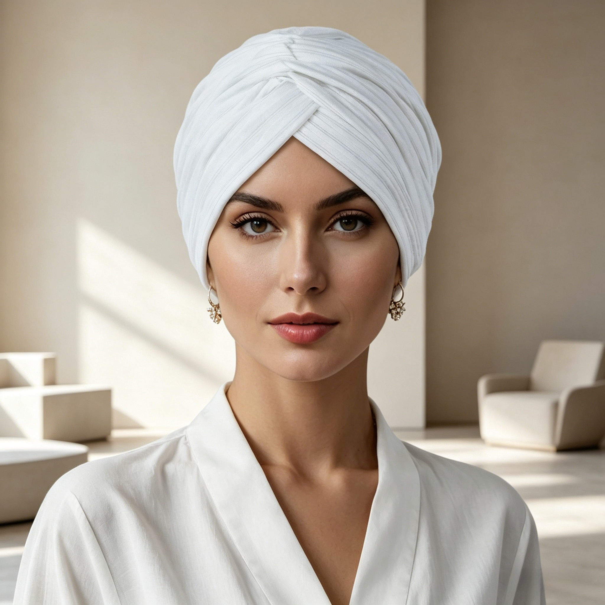 White Pleated Head Wrap Turban