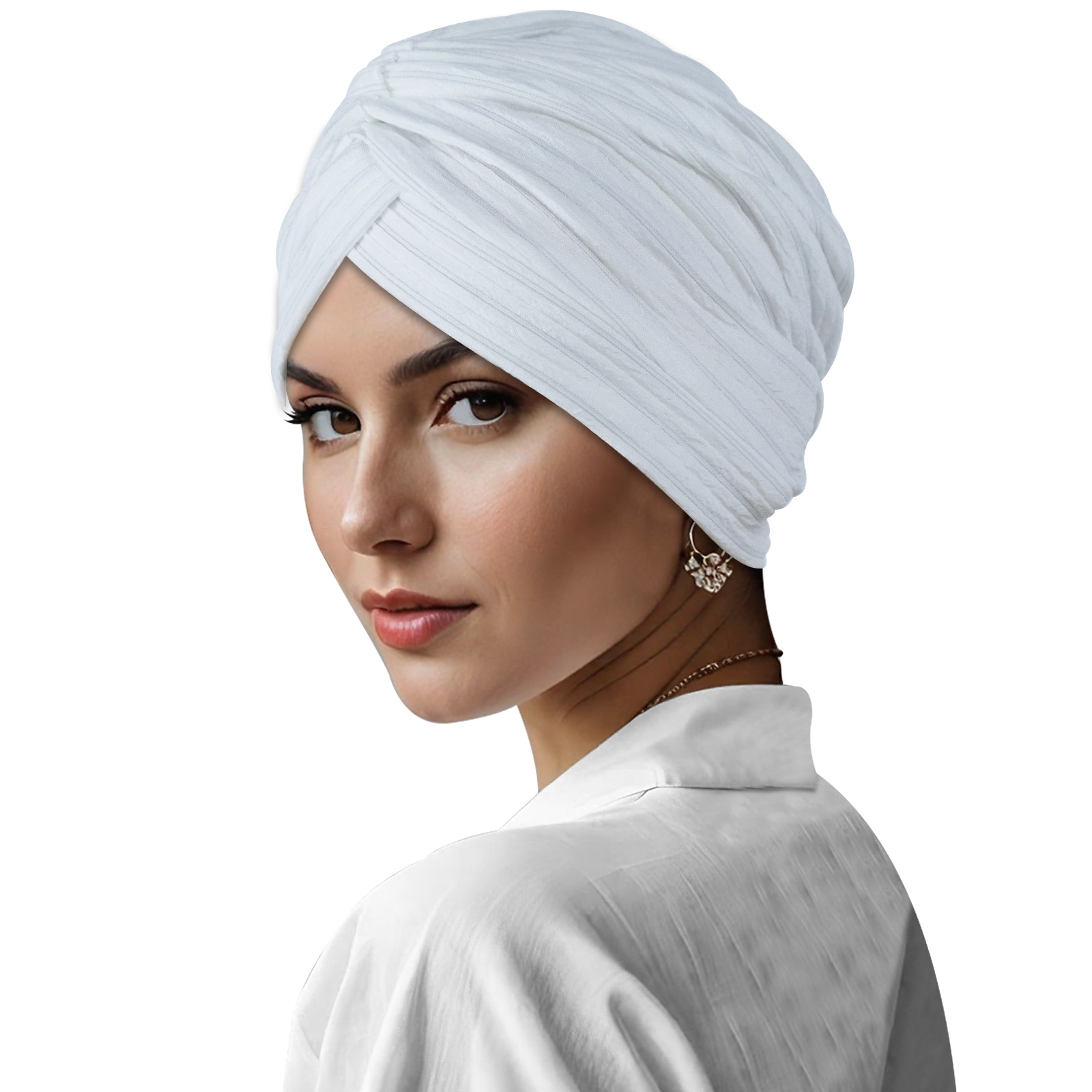 White Pleated Head Wrap Turban