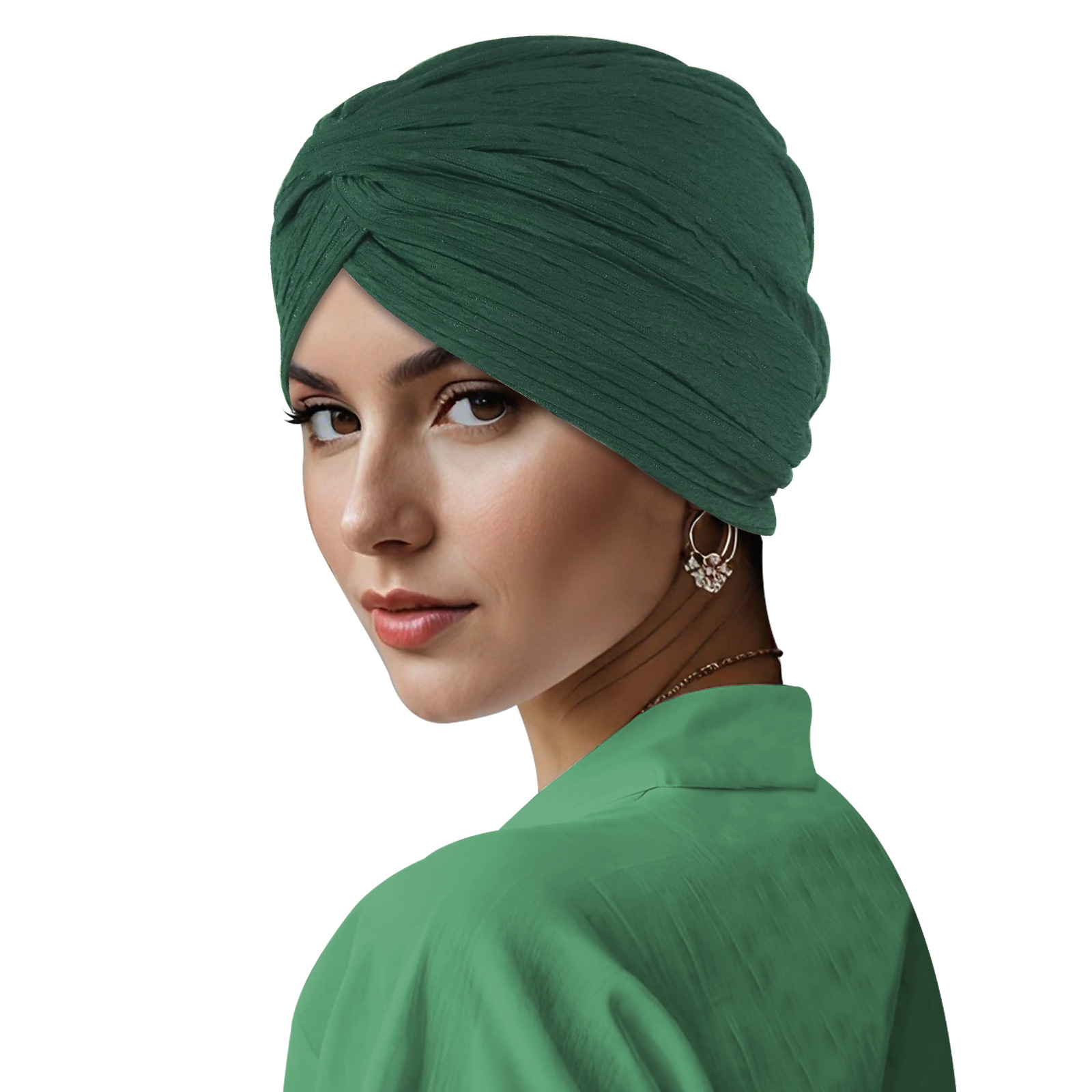 Green Pleated Head Wrap Turban
