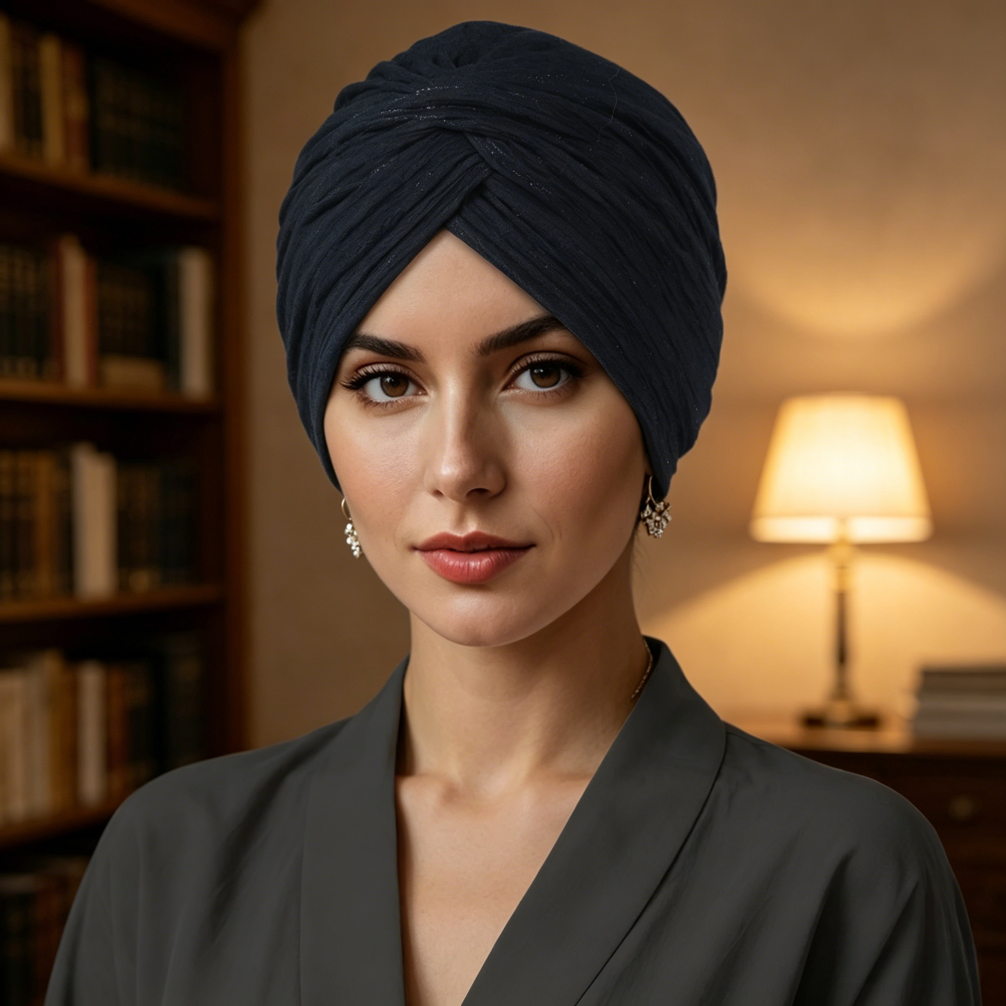 Black Pleated Head Wrap Turban