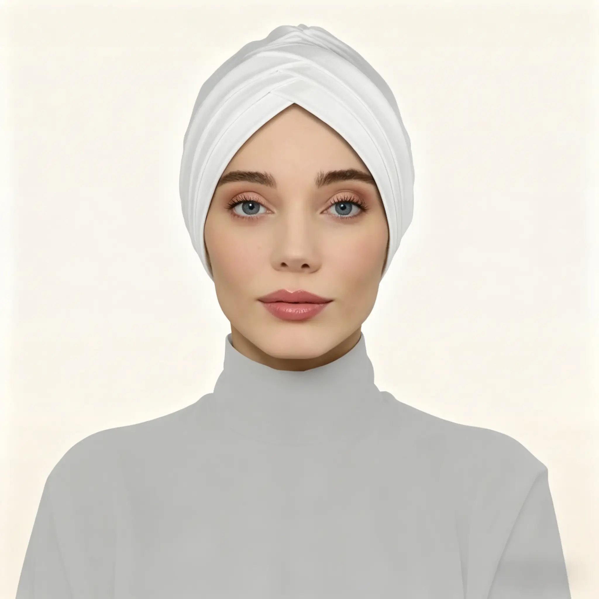 White Pleated Head Wrap Turban