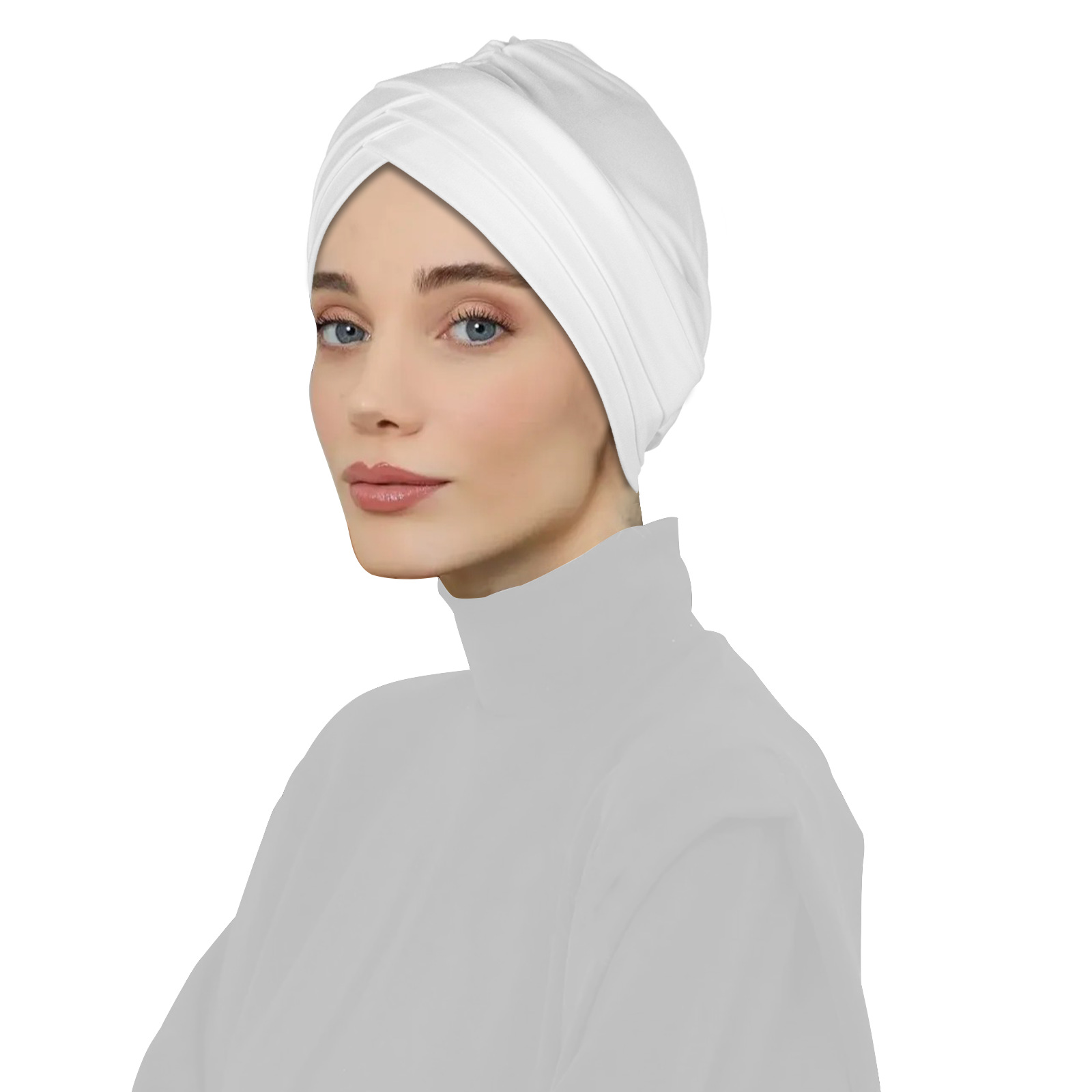 White Pleated Head Wrap Turban