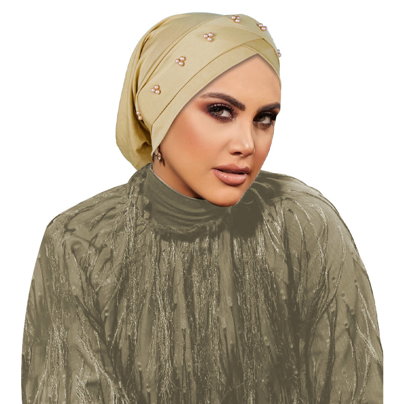 Brown Pearl Turban Hijab