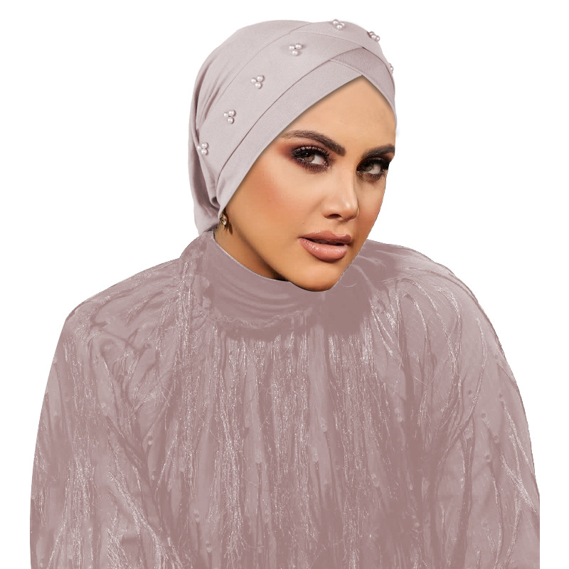 Light Pink Pearl Embellished Turban Hijab