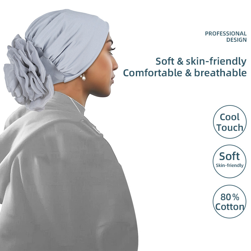 White Hijab with Flower Elastic Detail