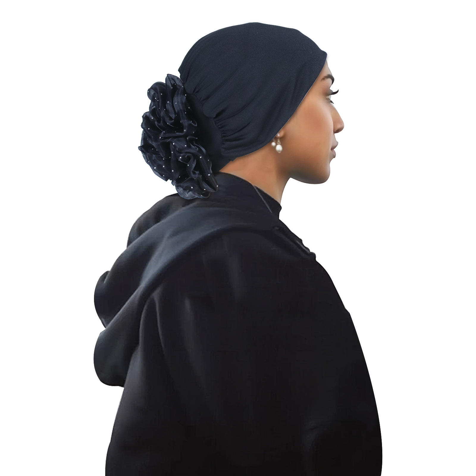 Black Pleated Head Wrap Turban