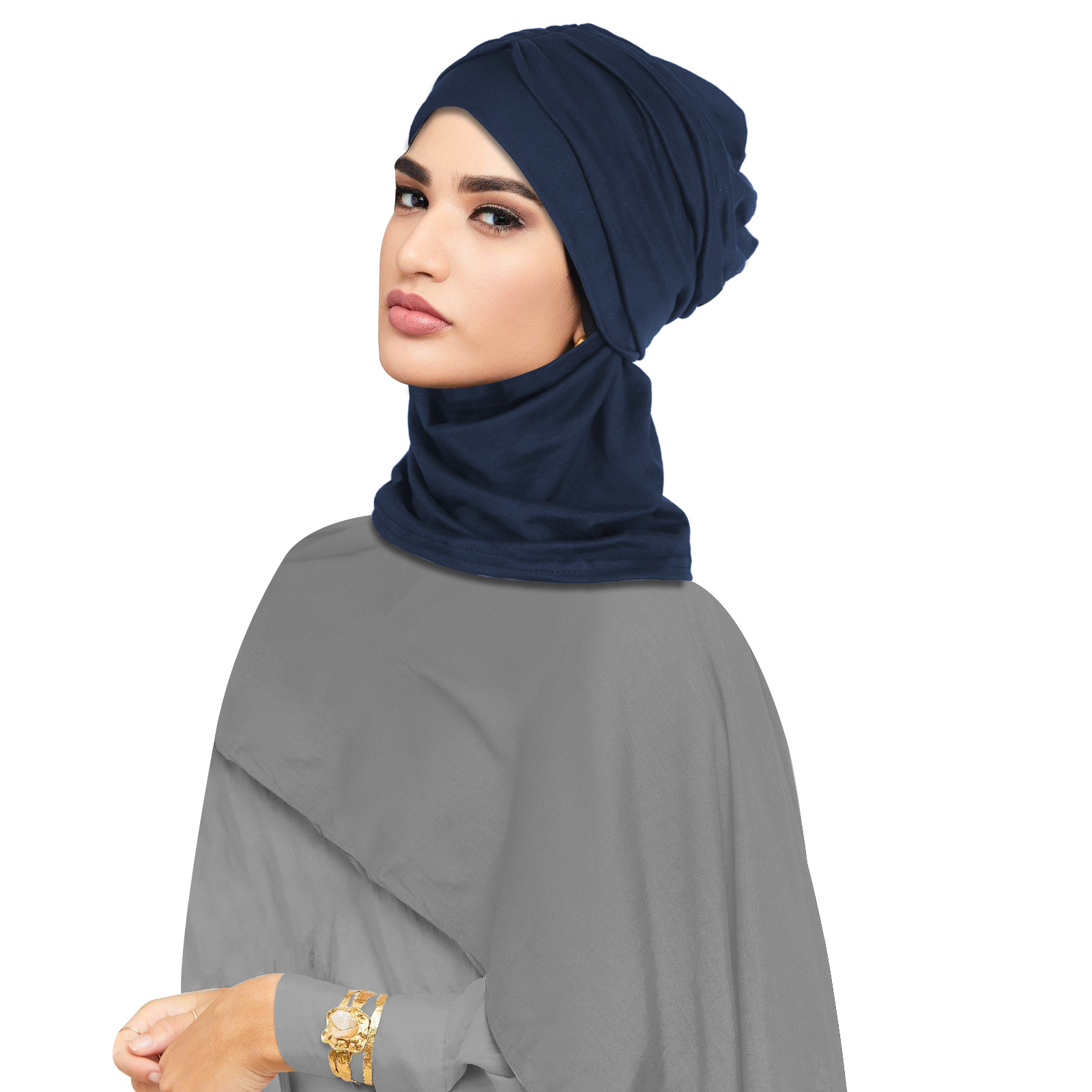 Navy Blue Pleated Hijab Cap