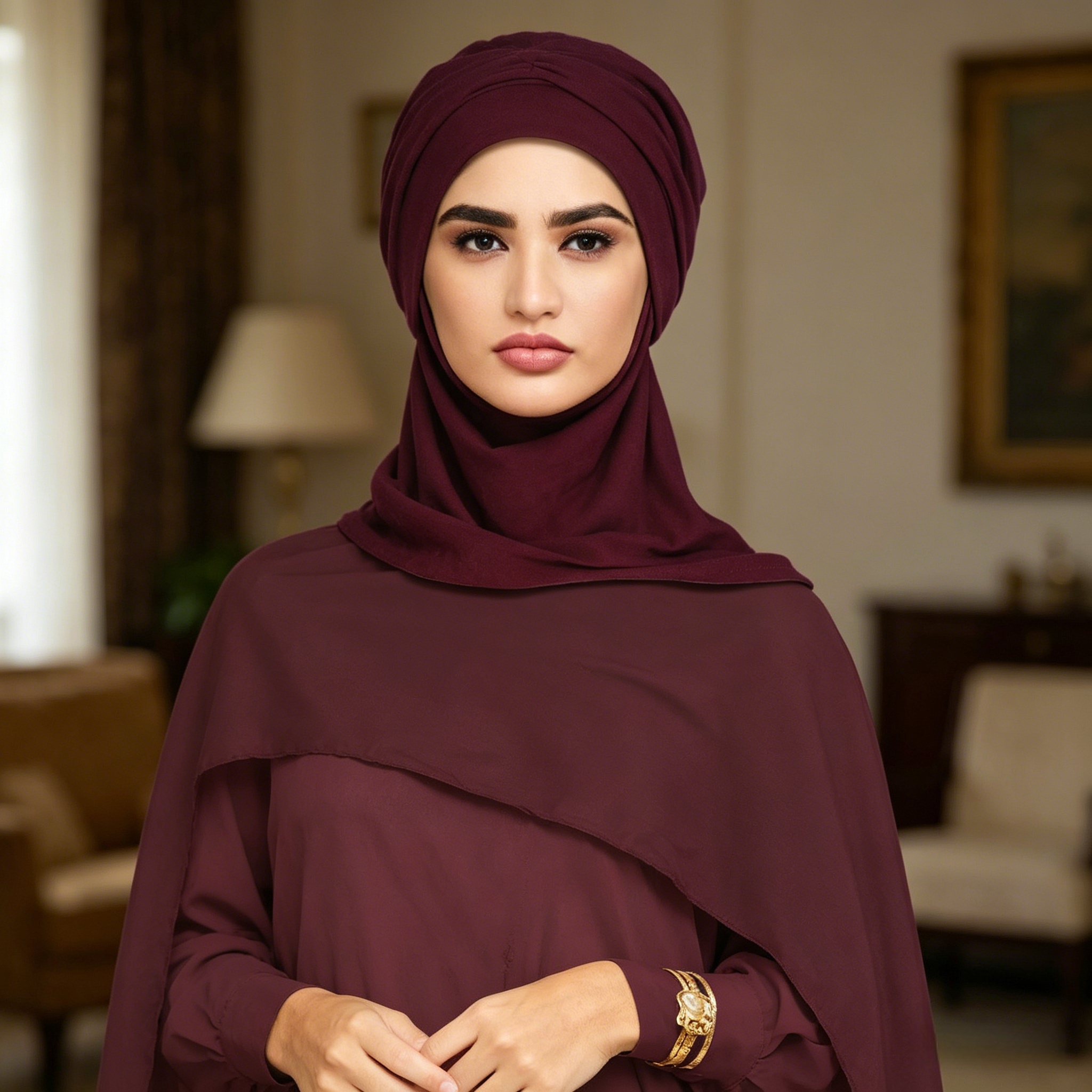 Burgundy Pleated Hijab Cap