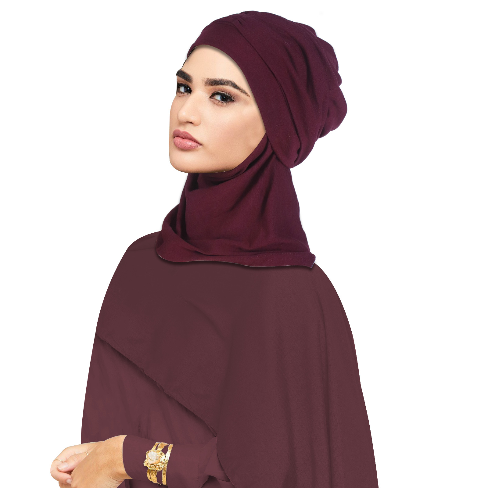 Burgundy Pleated Hijab Cap
