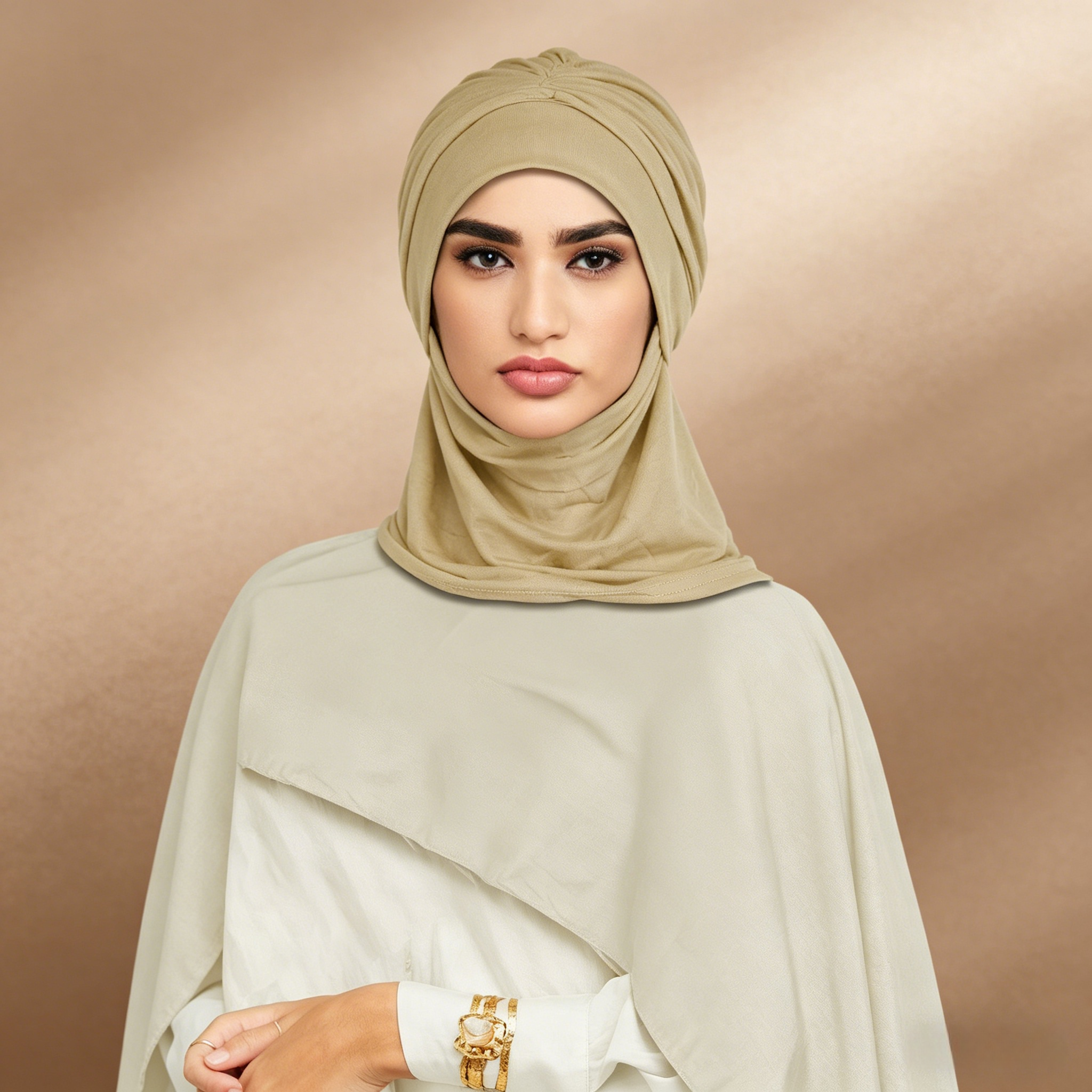 Beige Pleated Hijab Cap