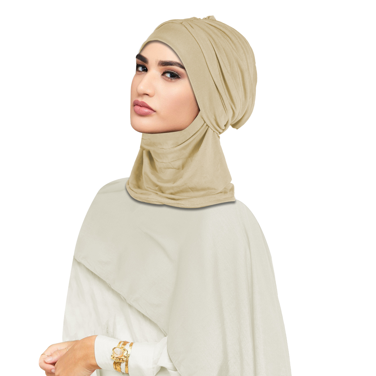Beige Pleated Hijab Cap