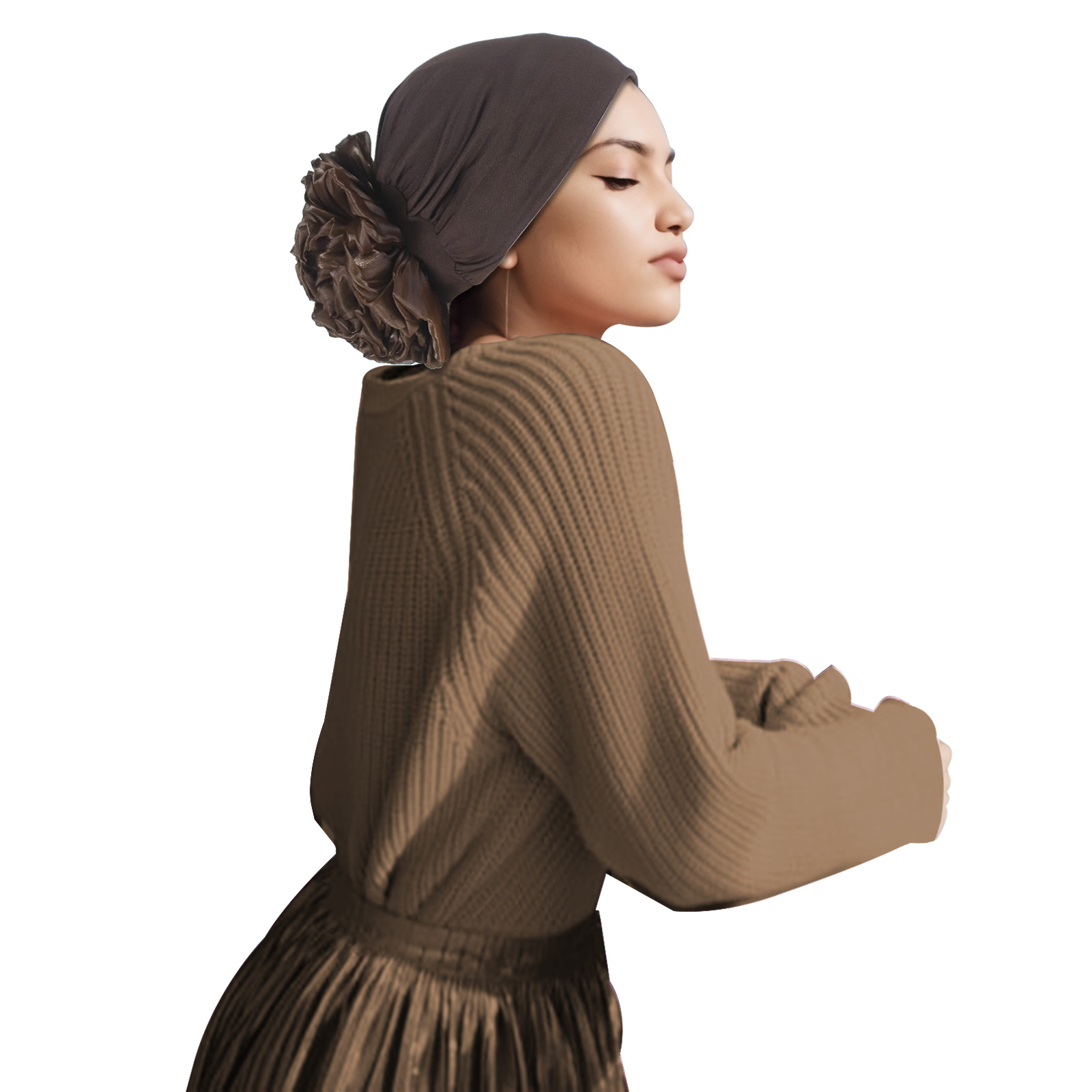 Coffee Brown Hijab with Flower Elastic Detail