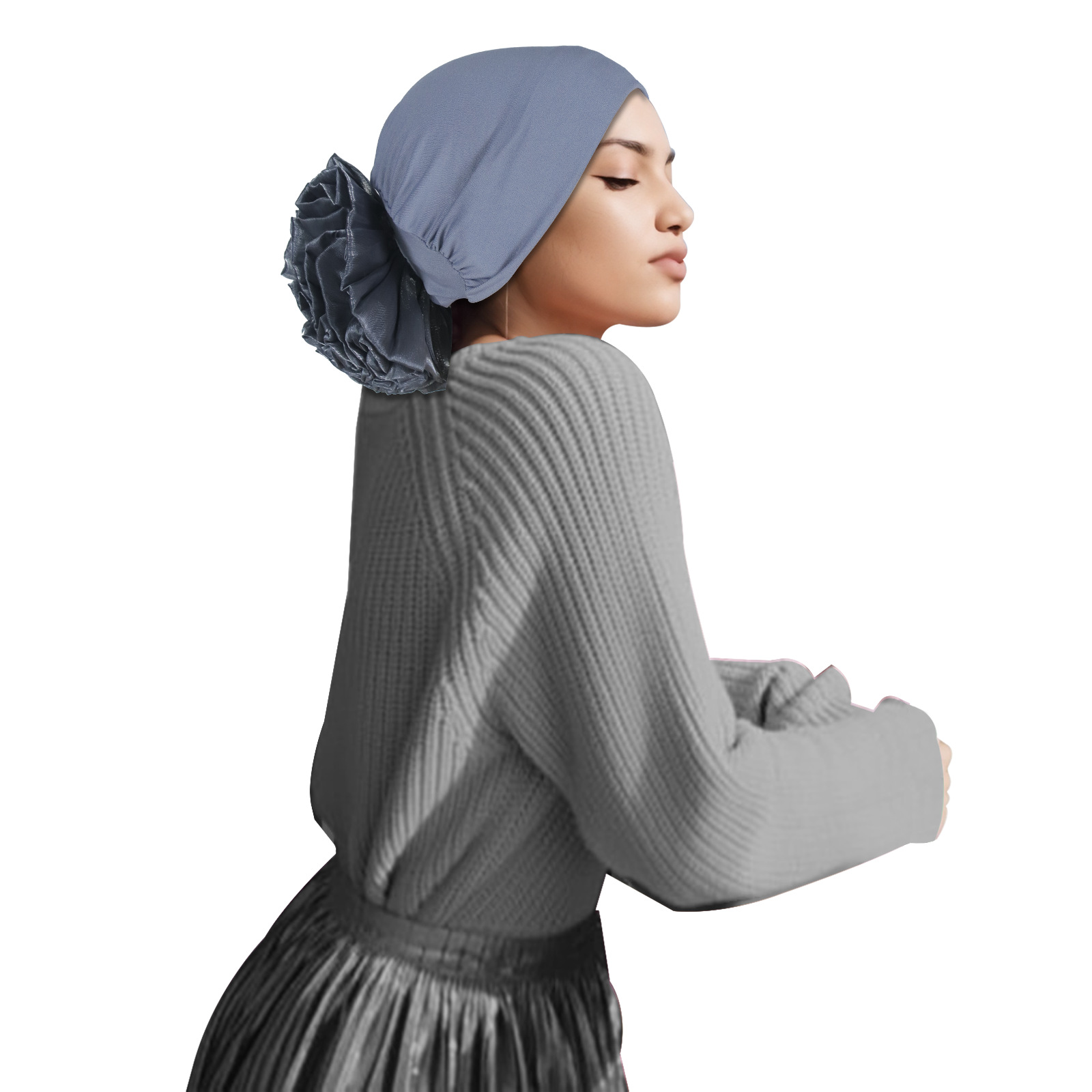 Grey Hijab with Flower Elastic Detail