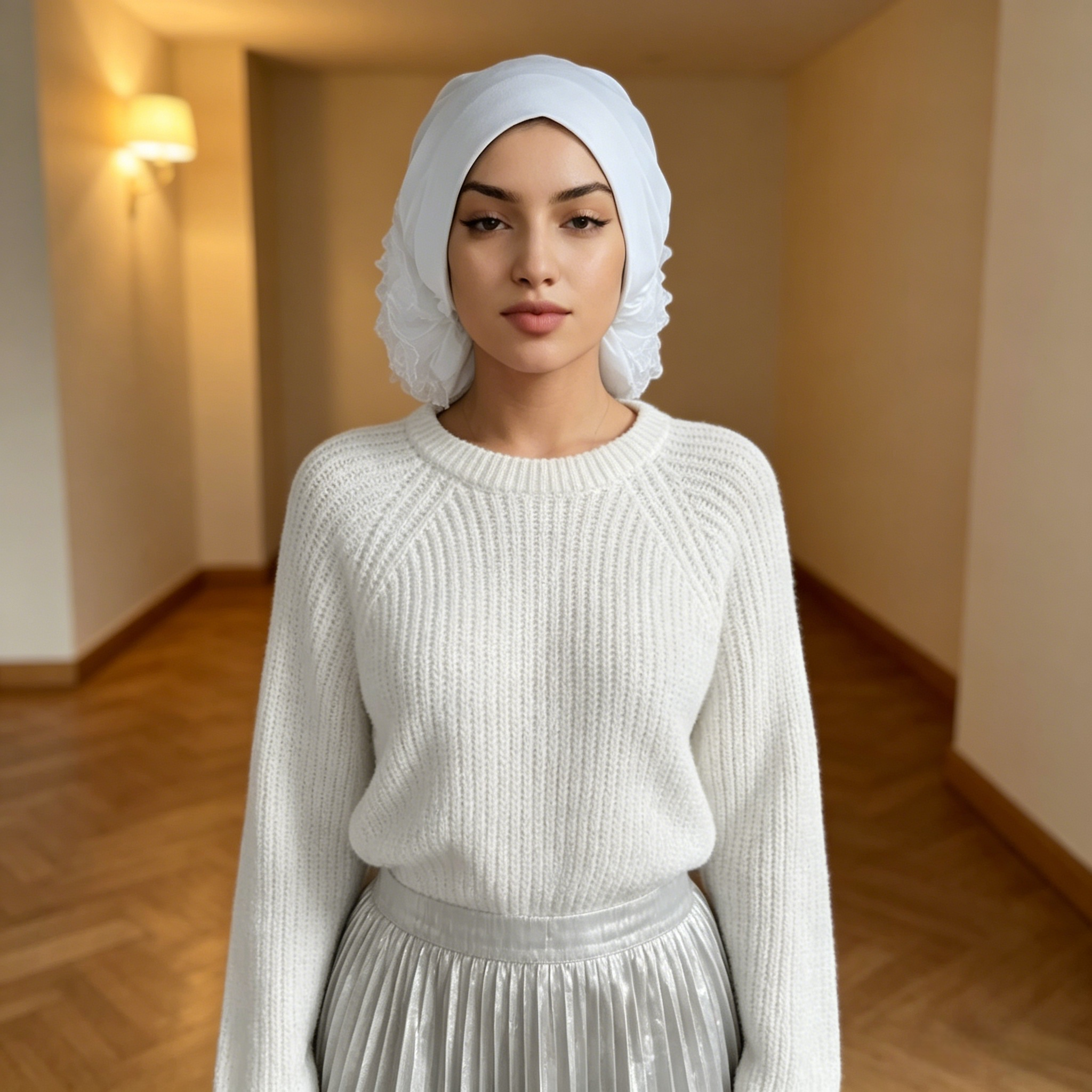 White Hijab with Flower Elastic Detail