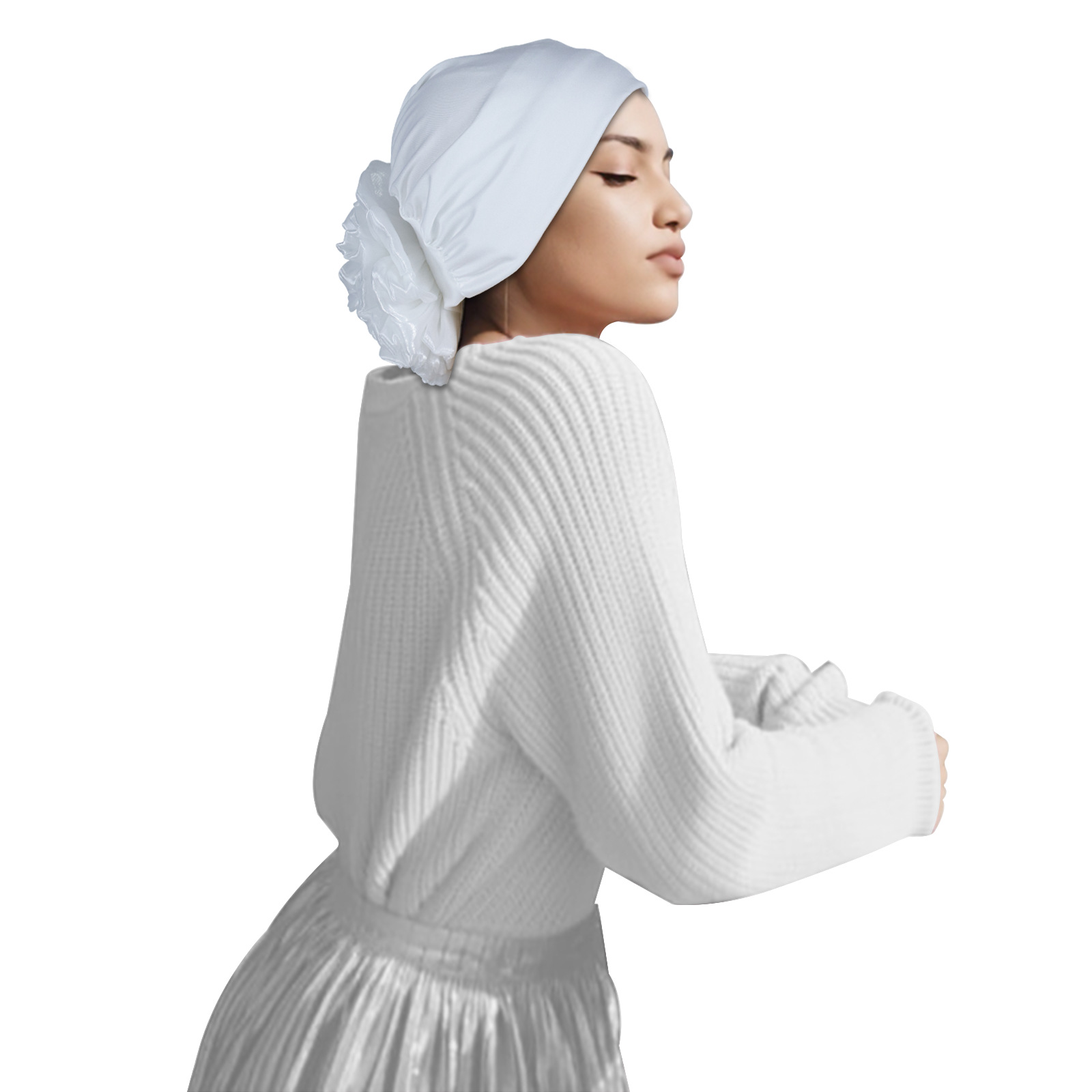 White Hijab with Flower Elastic Detail