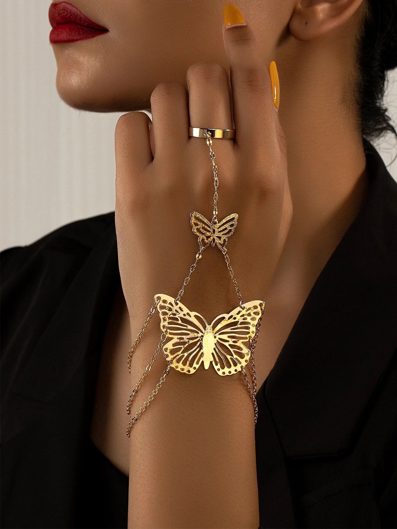 Double butterfly Finger Chain Bracelet