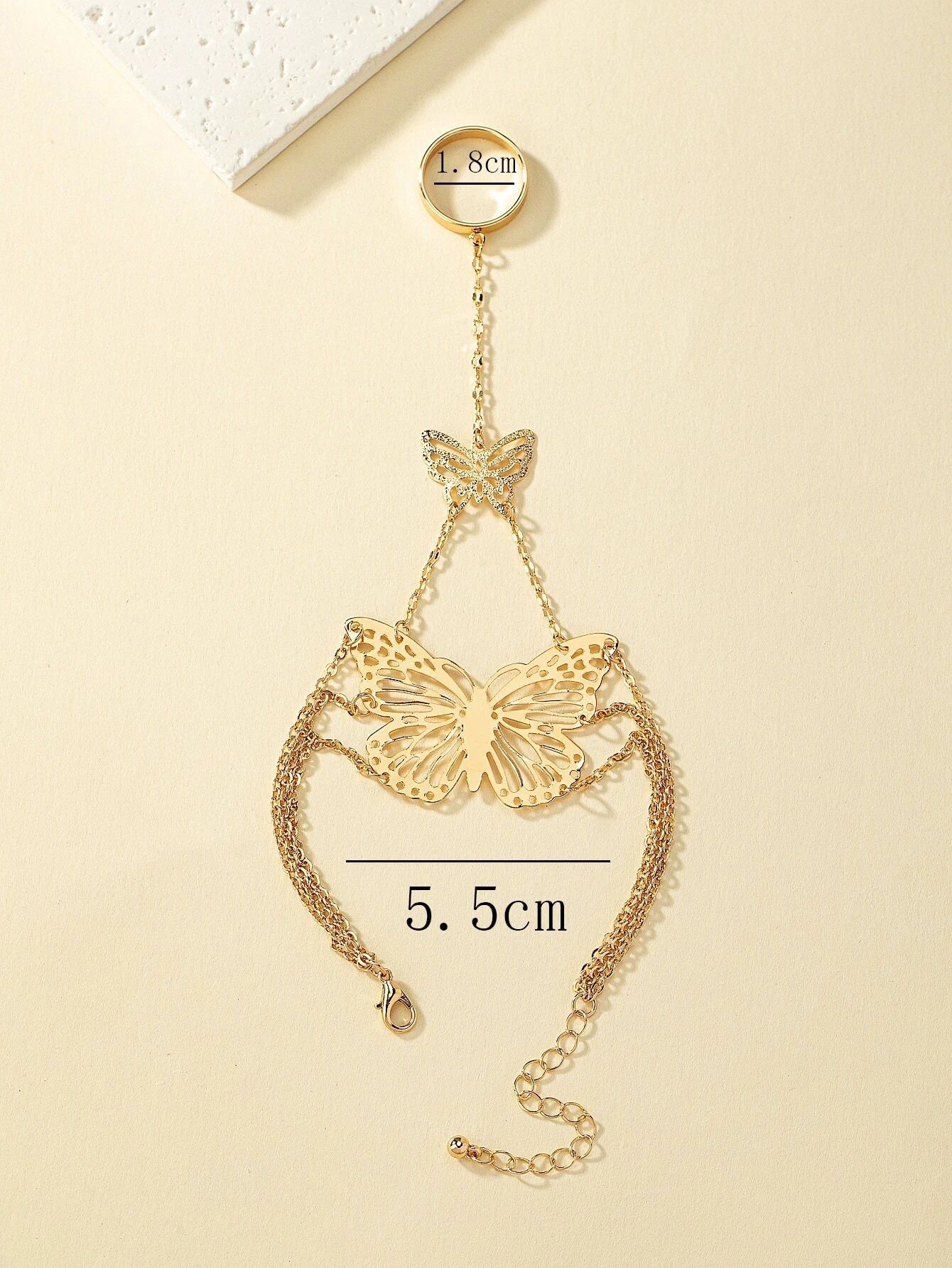 Double butterfly Finger Chain Bracelet