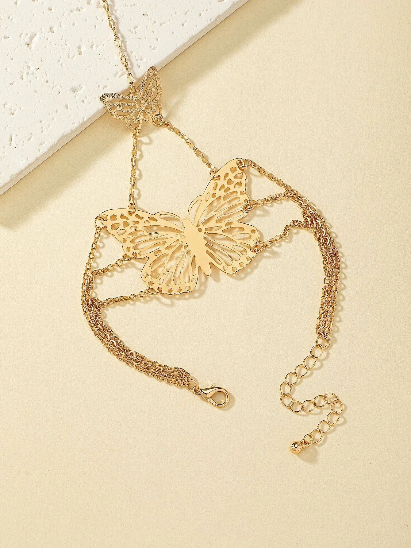 Double butterfly Finger Chain Bracelet