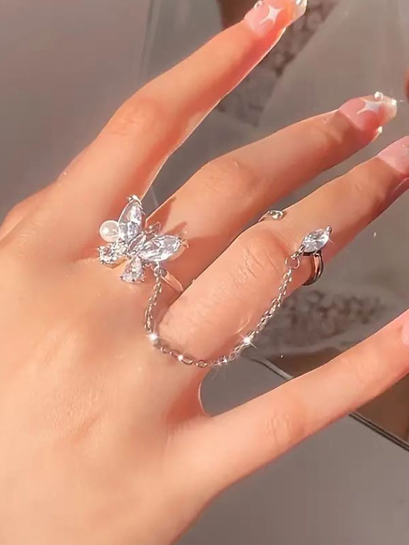 Silver Butterfly Chain Ring