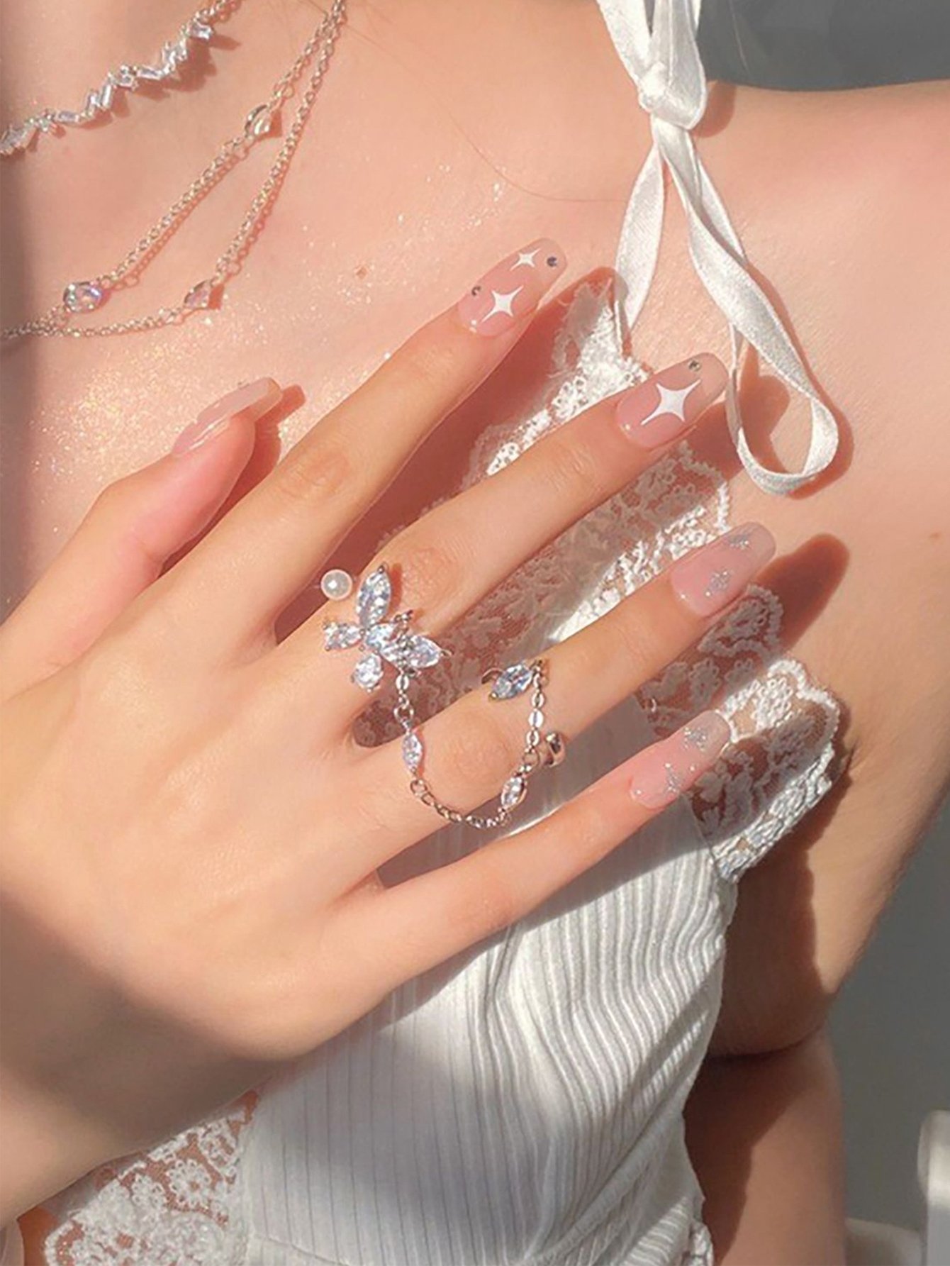 Silver Butterfly Chain Ring