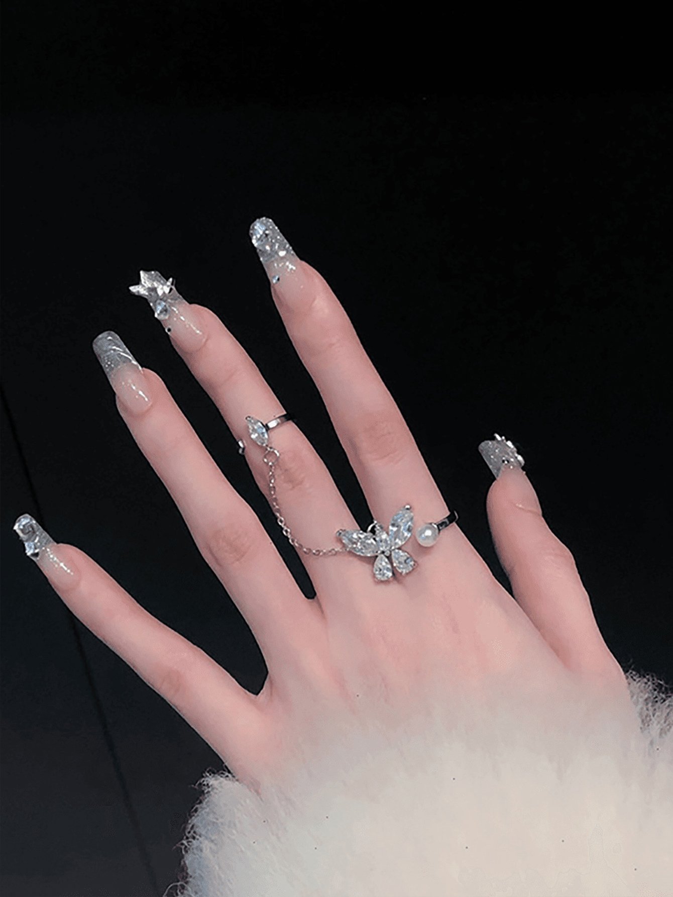Silver Butterfly Chain Ring