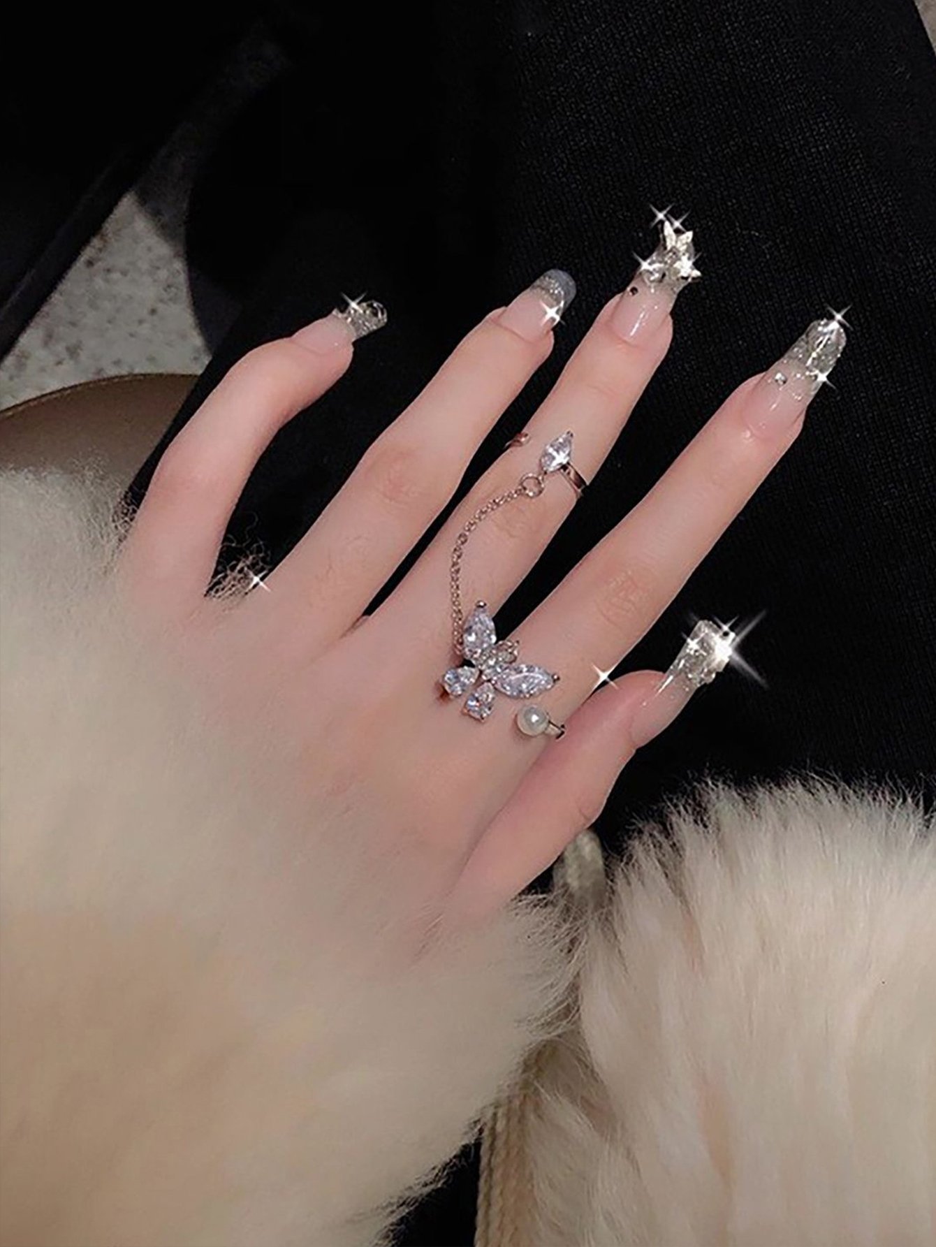 Silver Butterfly Chain Ring