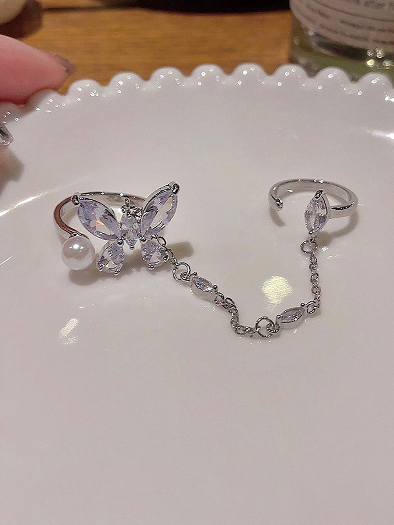 Silver Butterfly Chain Ring