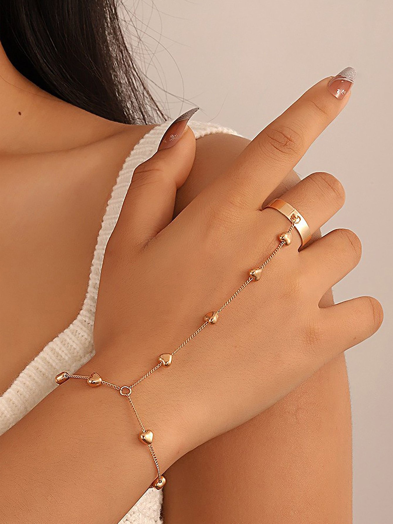 Metal Ball Finger Chain Bracelet