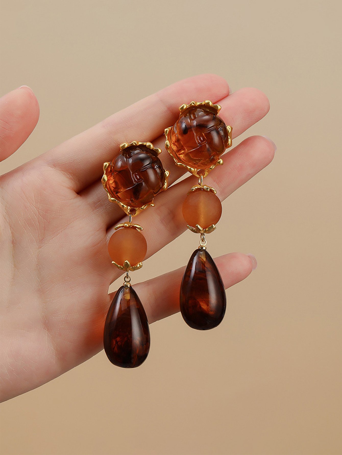 Amber Teardrop Dangle Earrings