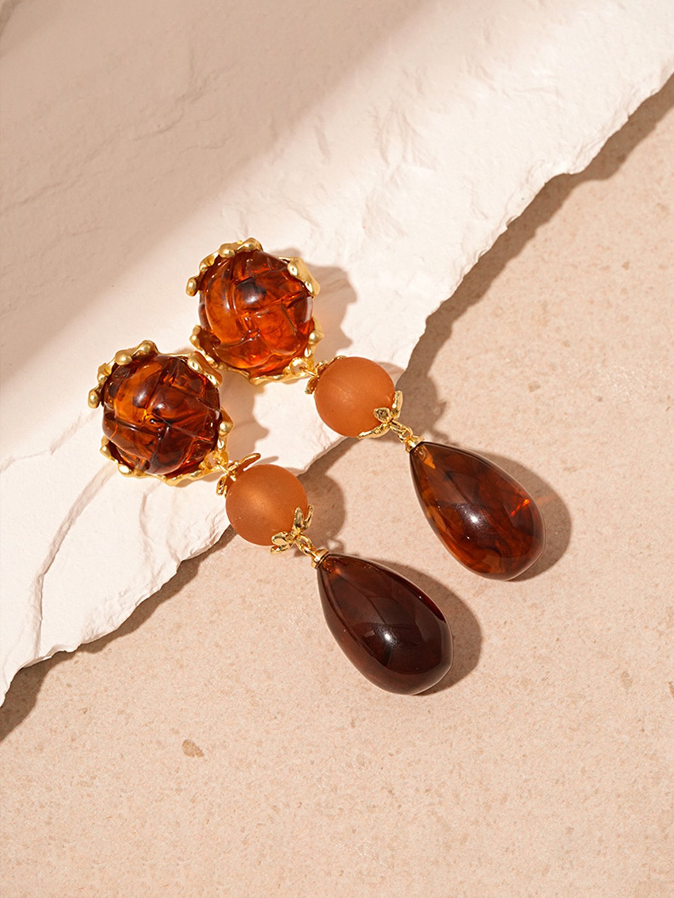 Amber Teardrop Dangle Earrings