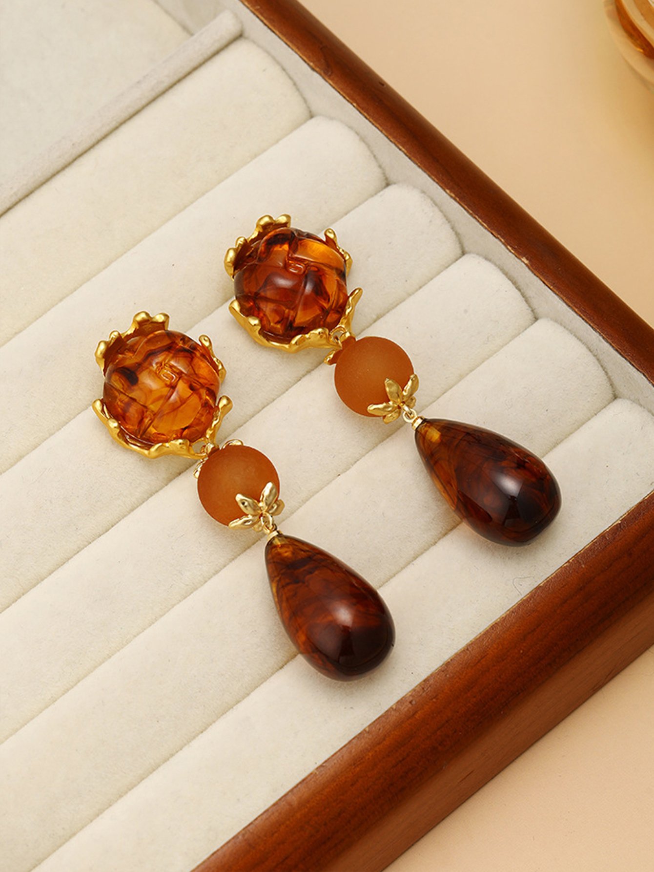 Amber Teardrop Dangle Earrings