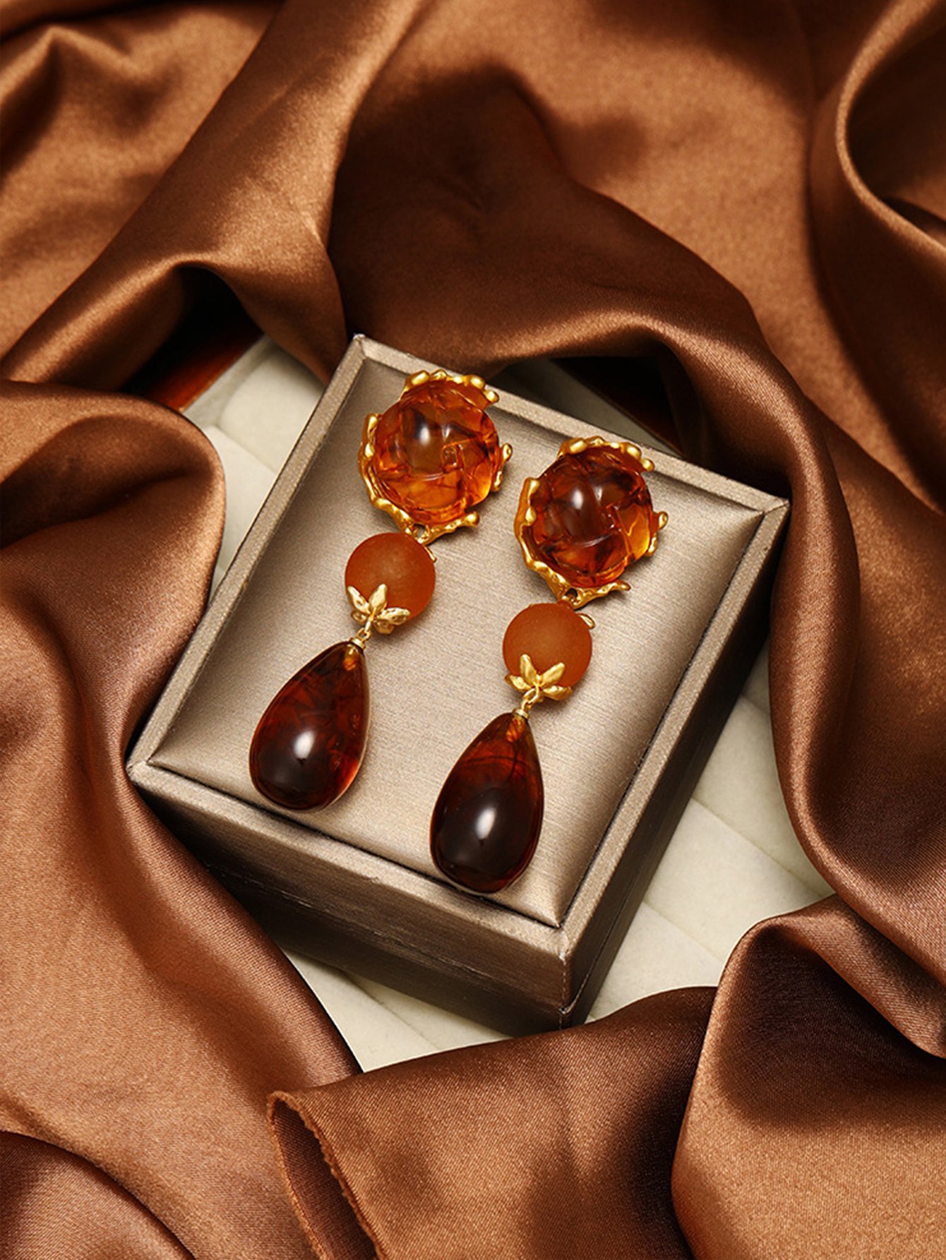 Amber Teardrop Dangle Earrings