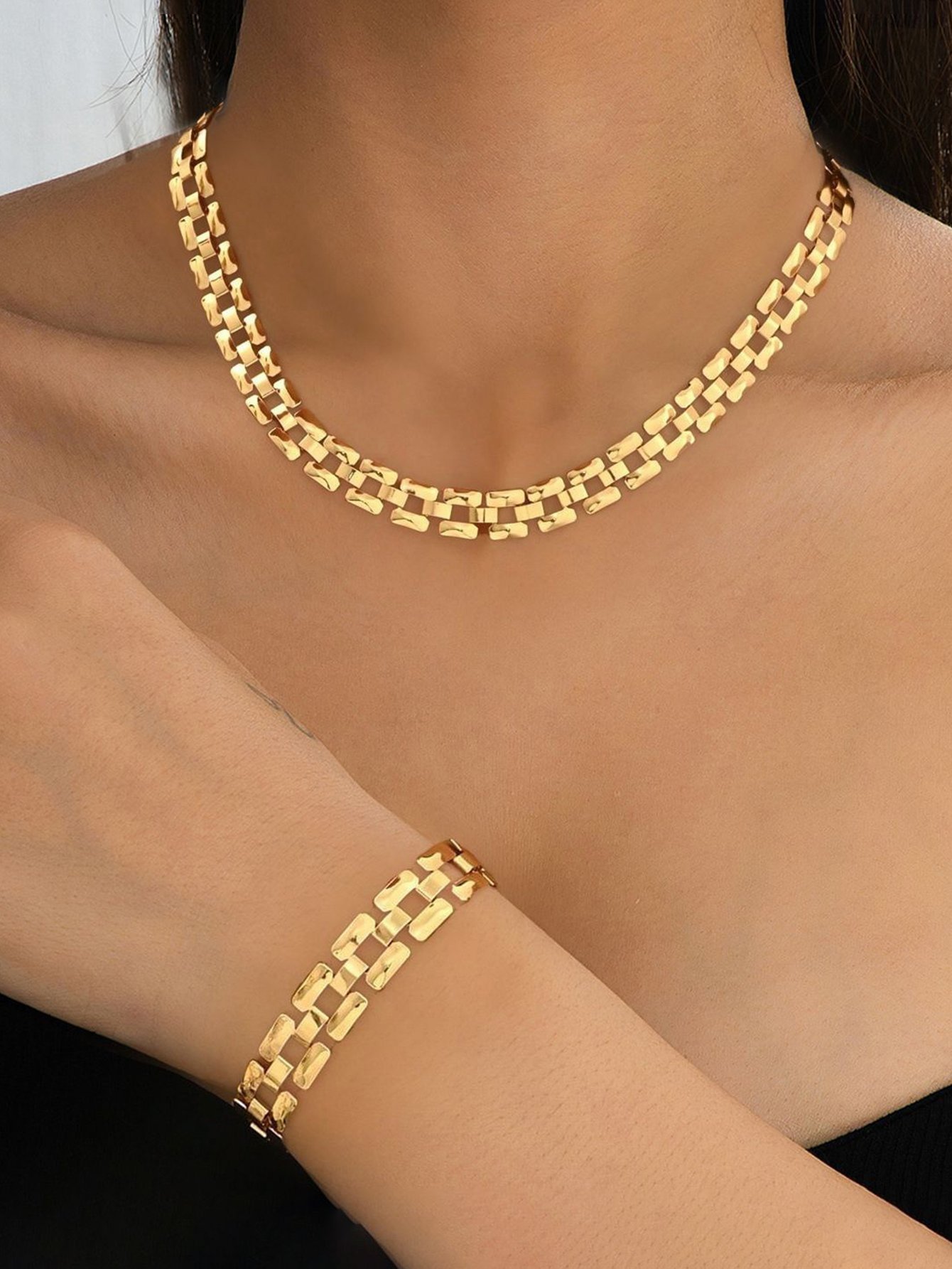 Gold-Tone Chain Link Necklace And Bracelet Set