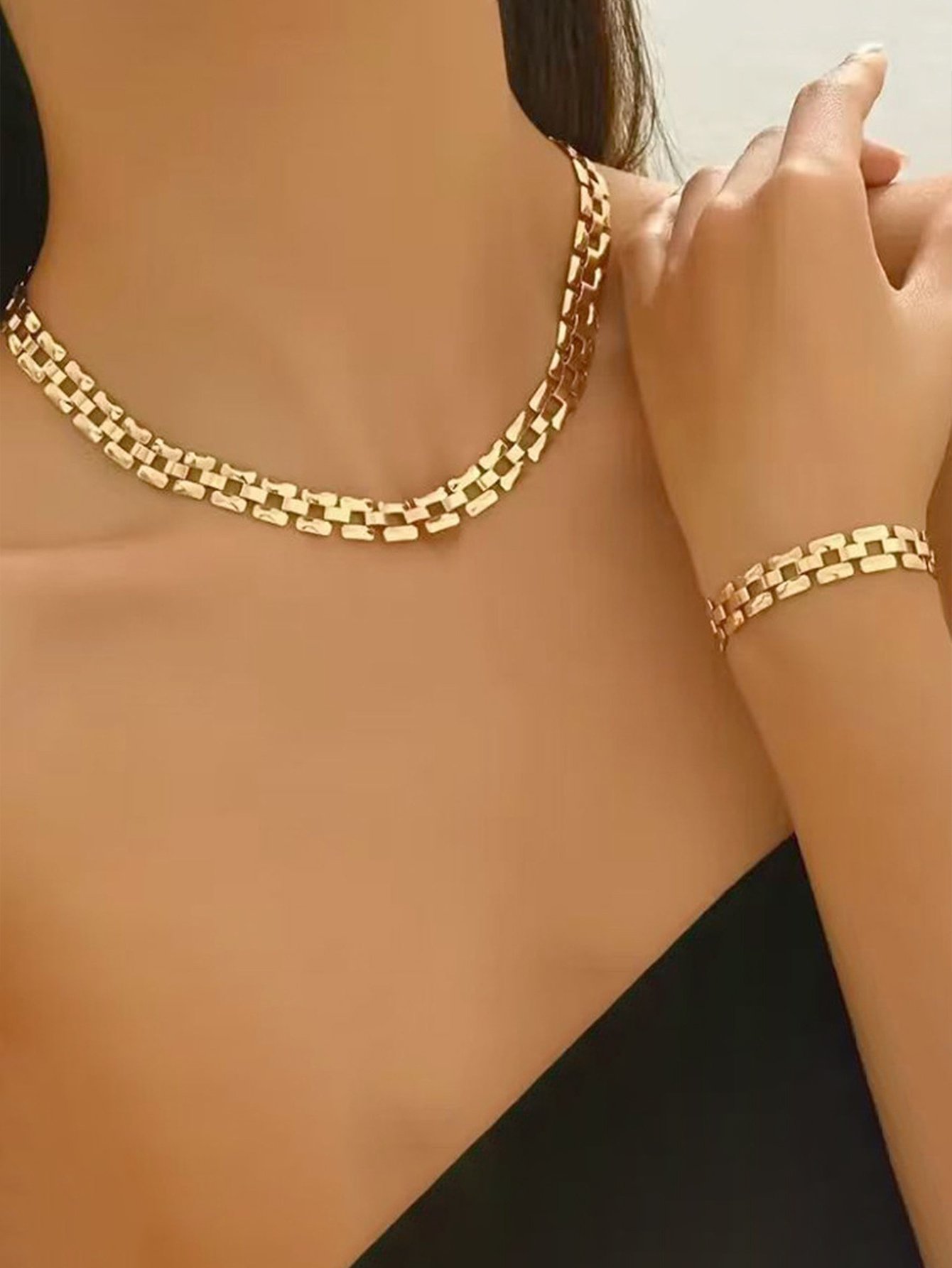 Gold-Tone Chain Link Necklace And Bracelet Set