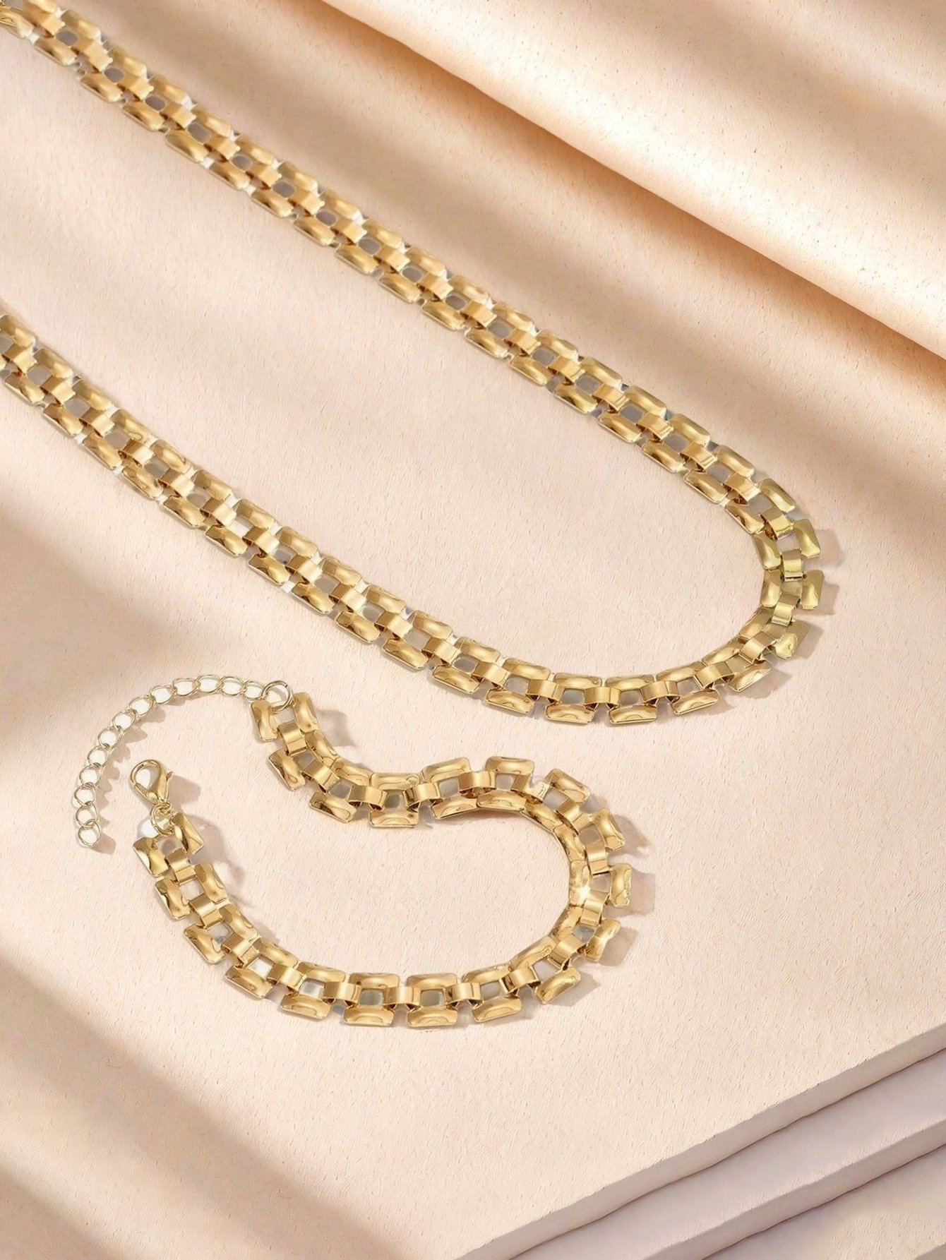Gold-Tone Chain Link Necklace And Bracelet Set
