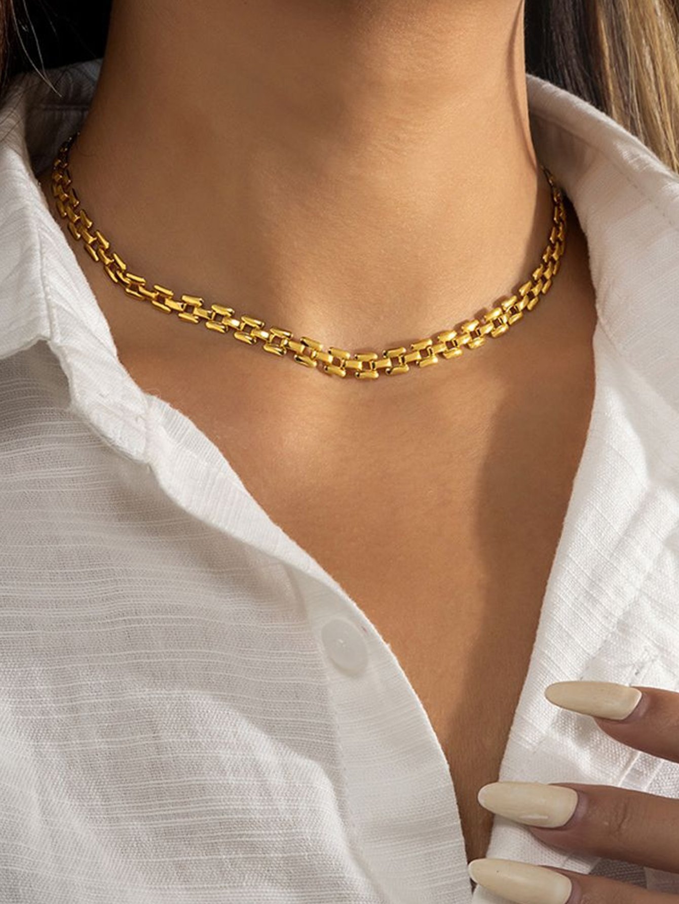 Gold-Tone Chain Link Necklace And Bracelet Set