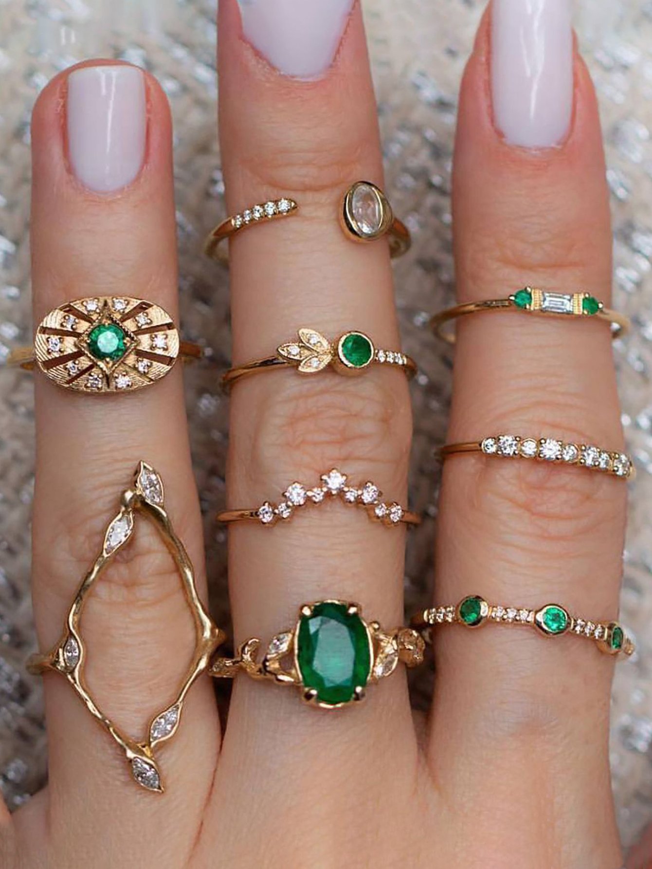 Gold Set of 9 Embellished Ring