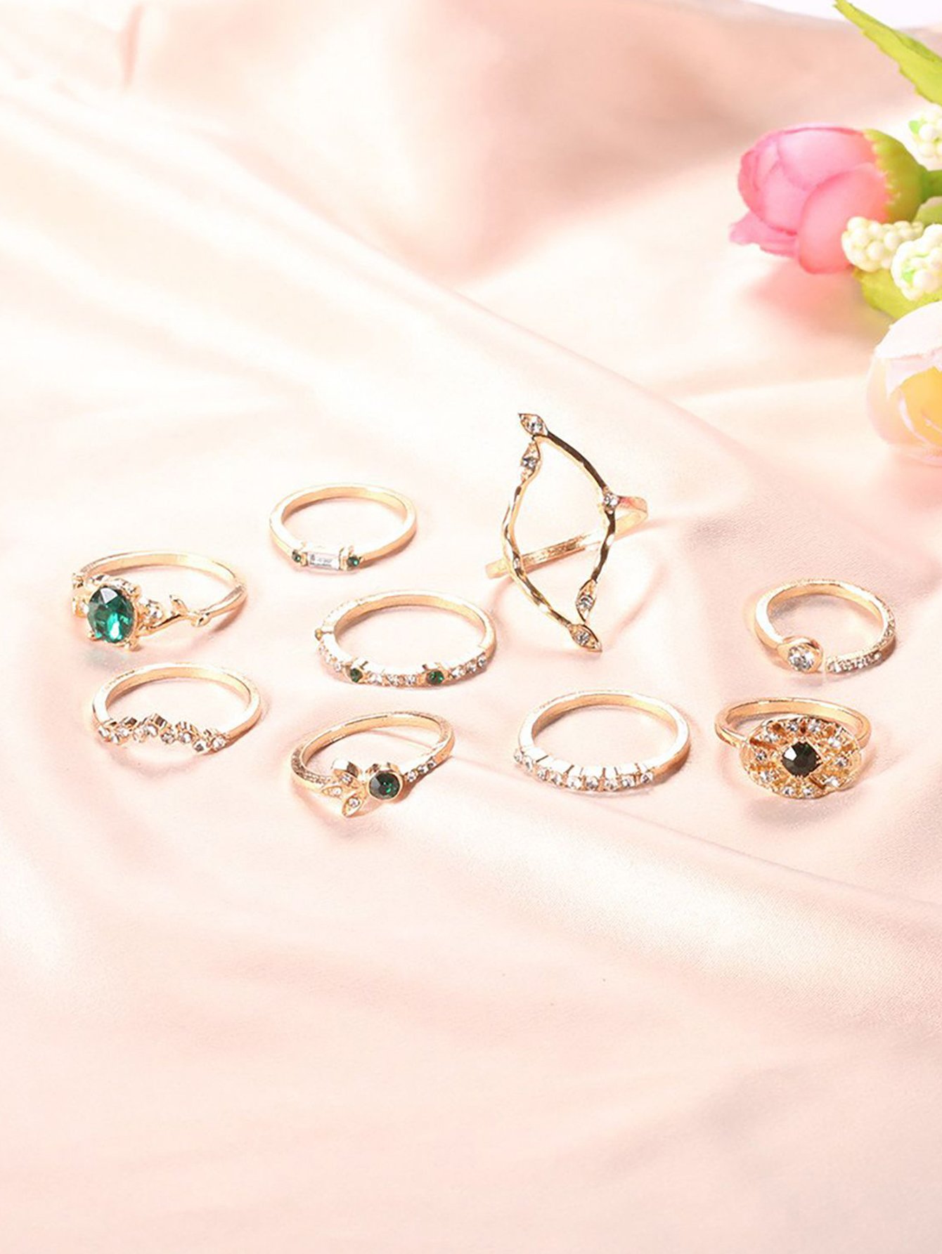 Gold Set of 9 Embellished Ring