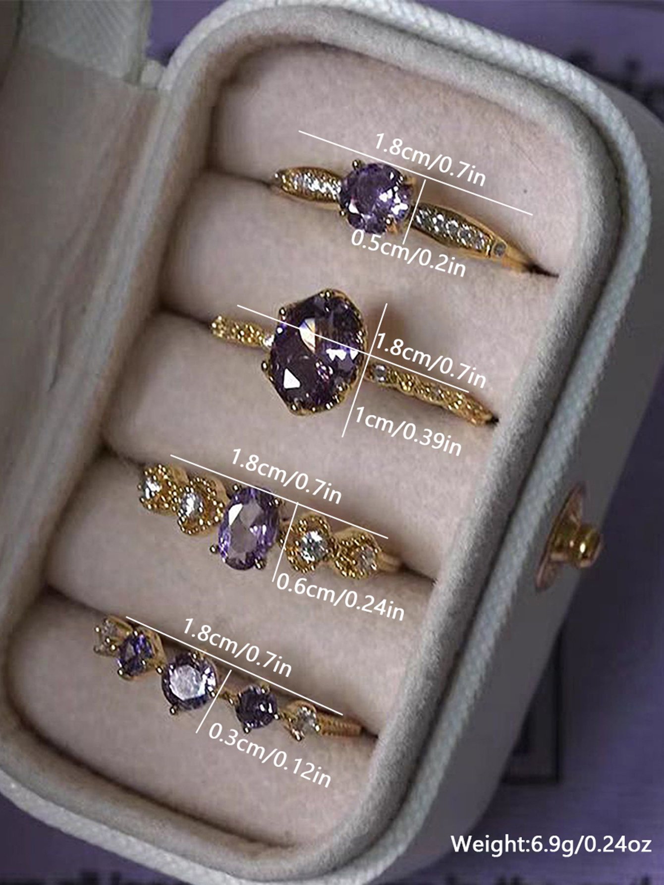 Golden Amethyst Sparkle Stackable Rings
