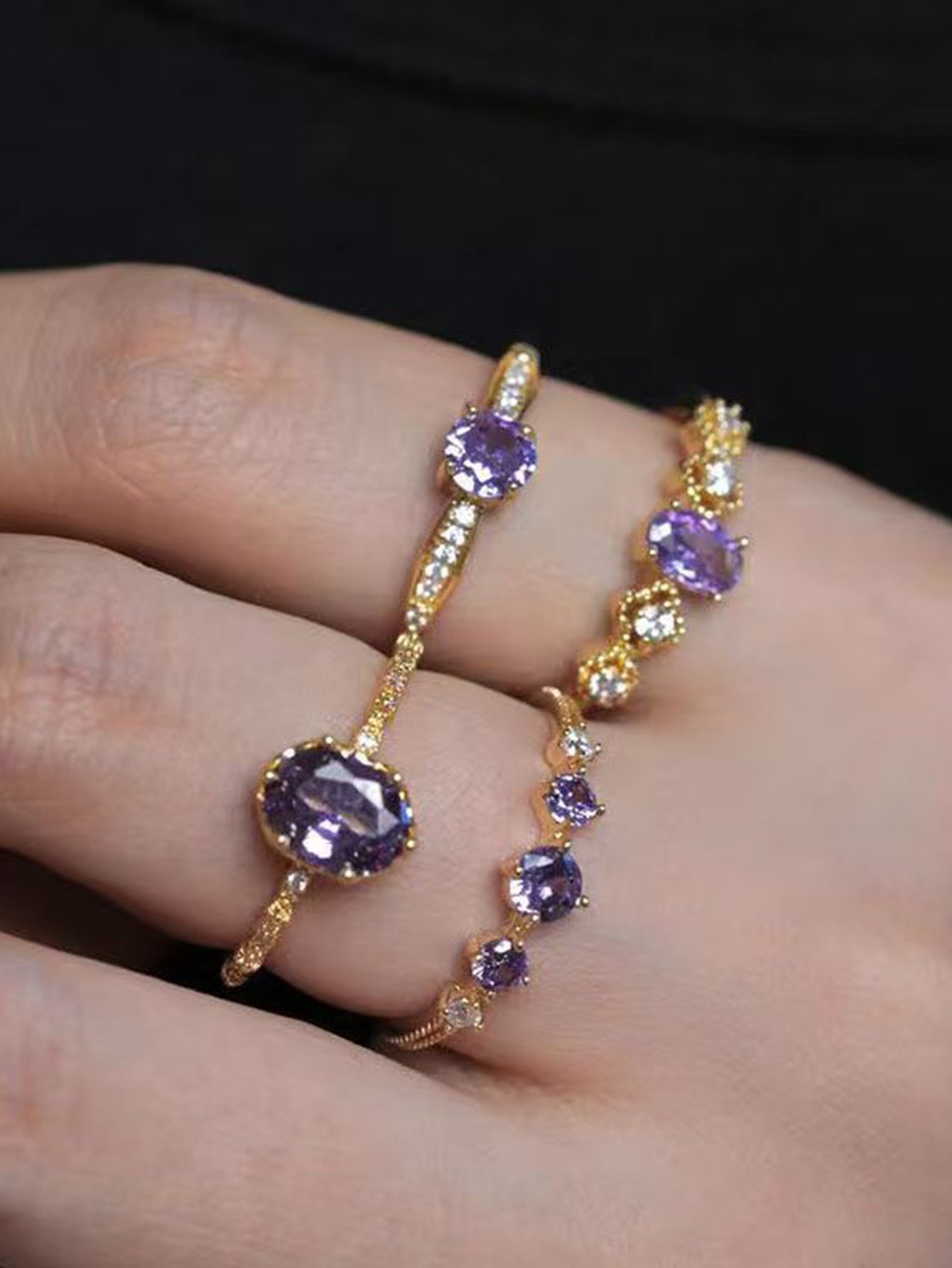 Golden Amethyst Sparkle Stackable Rings
