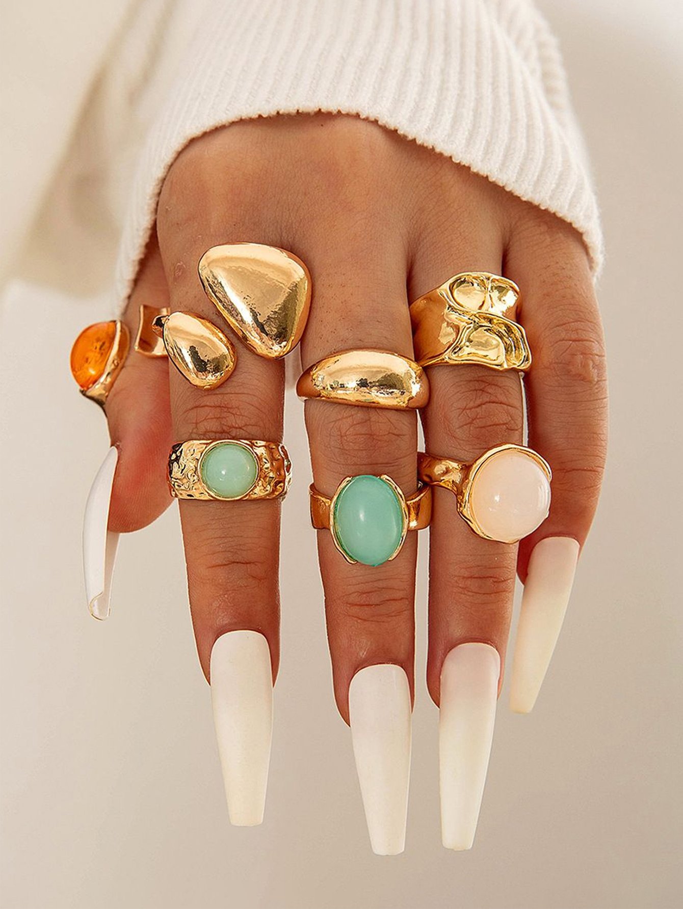 Golden Statement Rings Set with Gemstone Accents