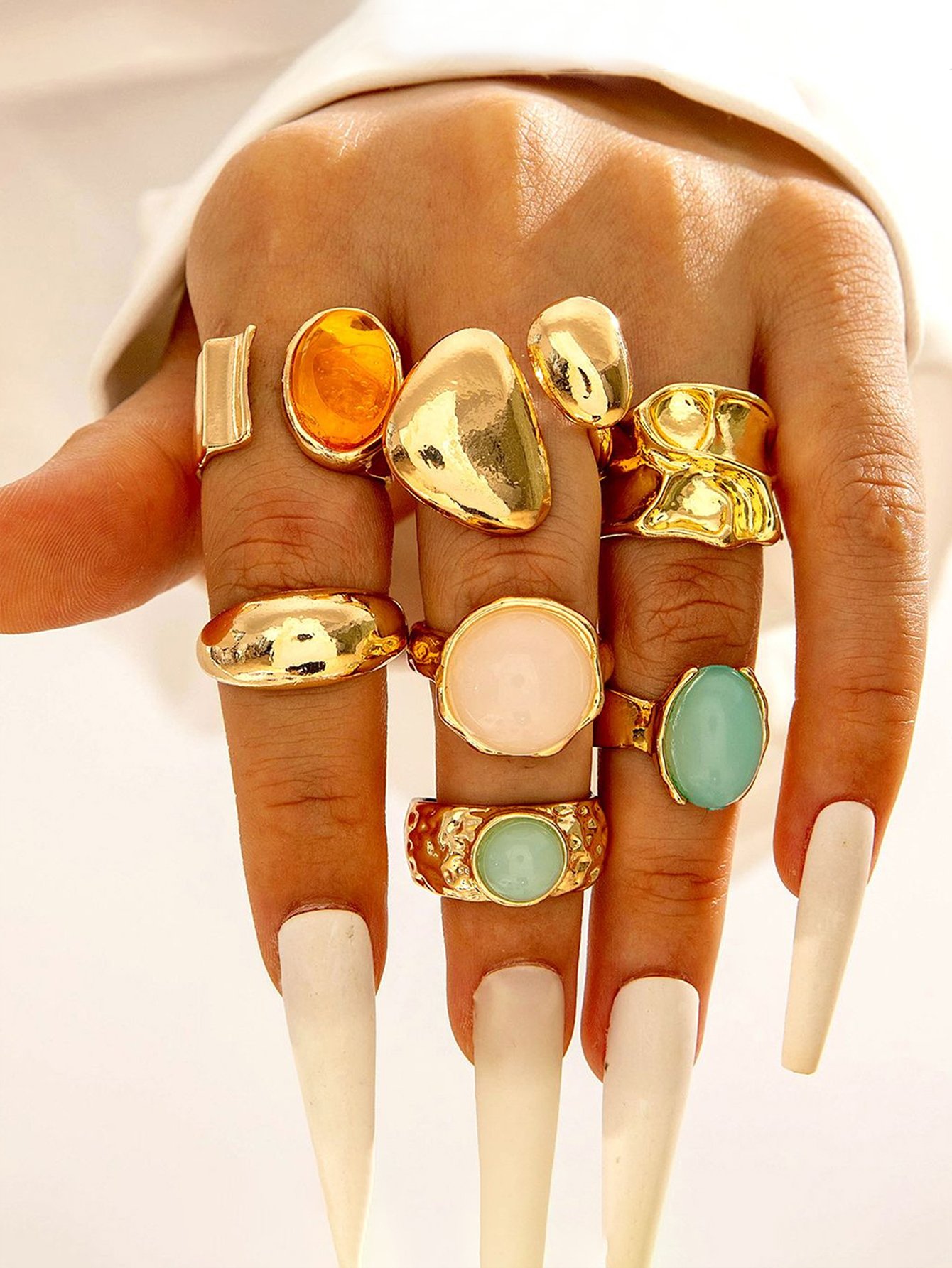 Golden Statement Rings Set with Gemstone Accents