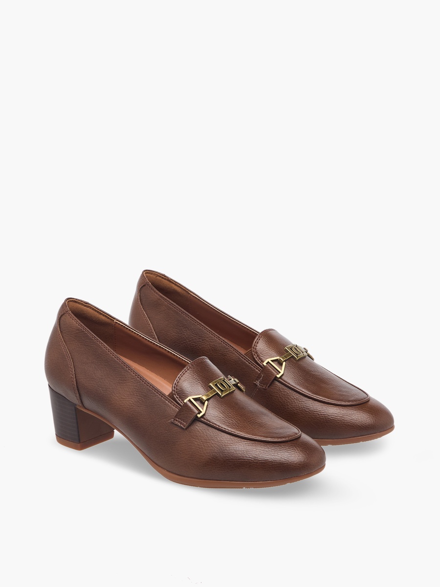 Women Metal Accent Block Heel Loafers