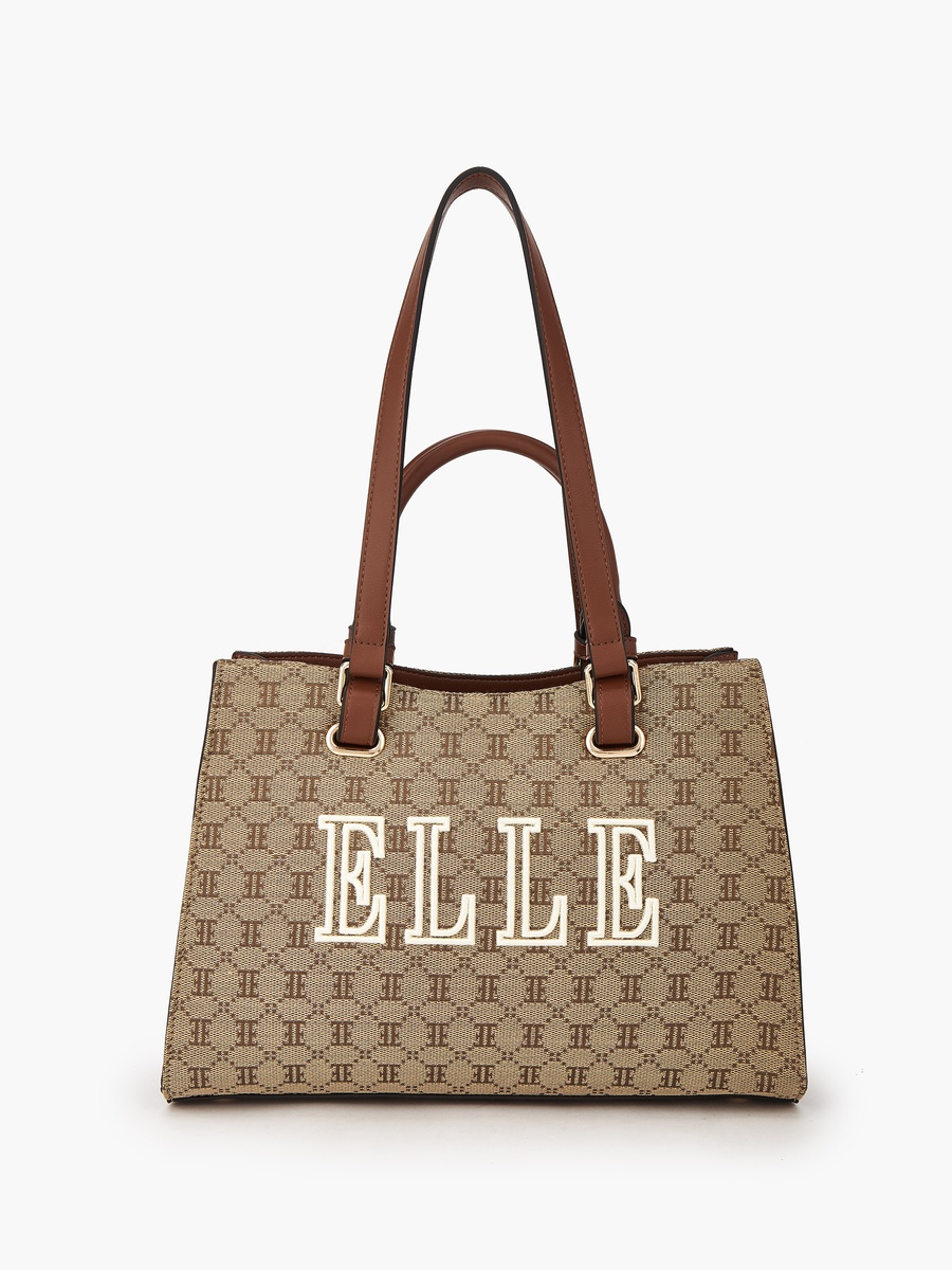 Monogram Textured Tote Bag with Double Handle