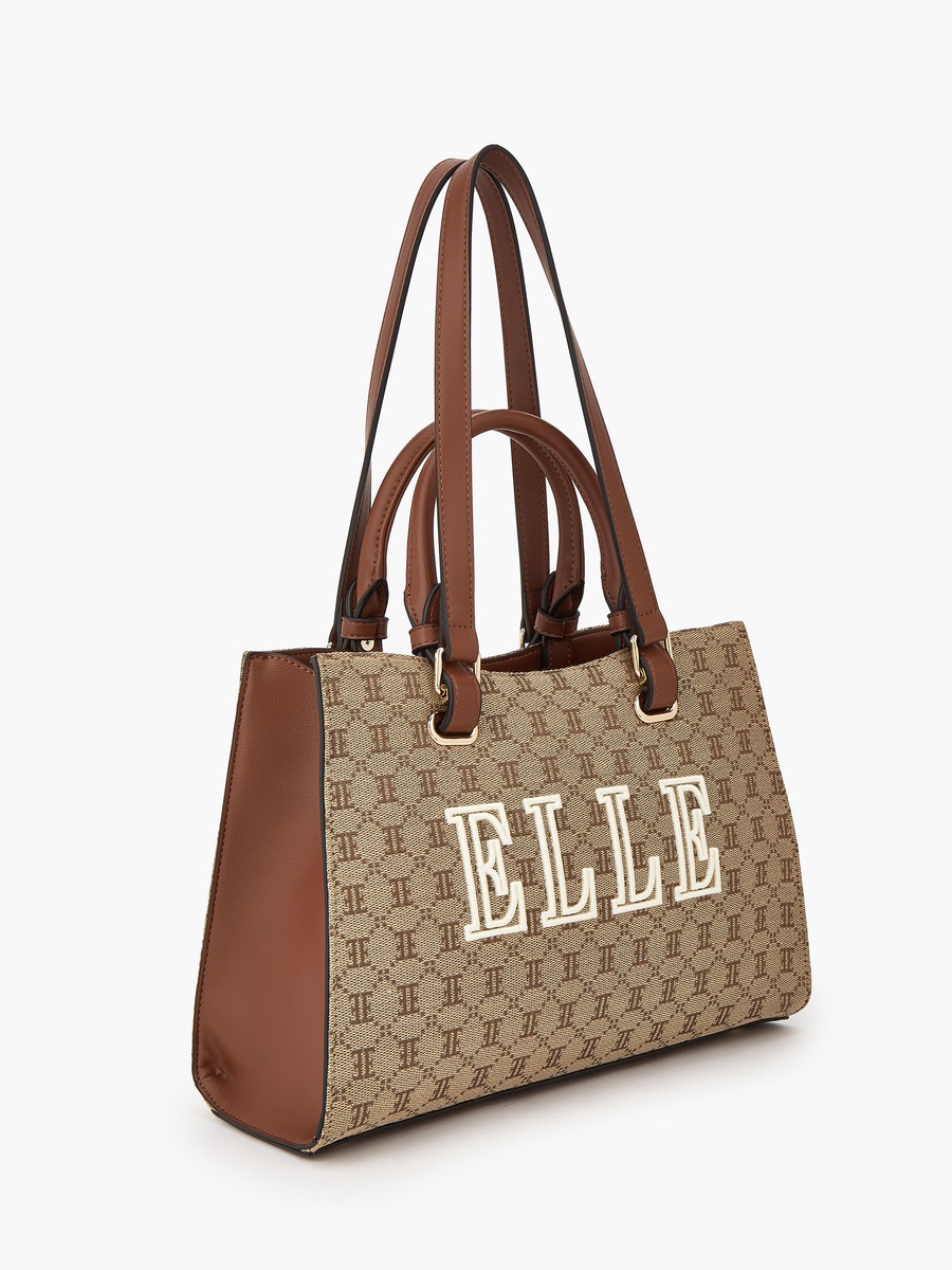Monogram Textured Tote Bag with Double Handle