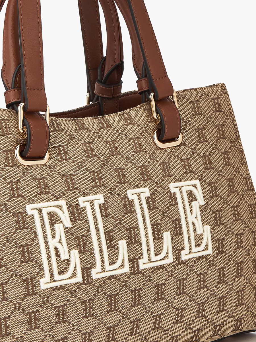 Monogram Textured Tote Bag with Double Handle